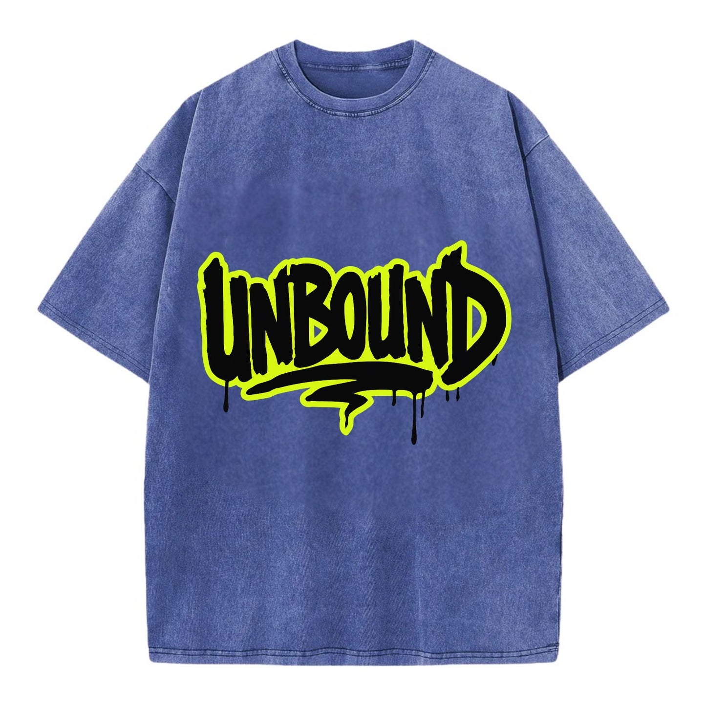 Bold typography design - "UNBOUND" - without limits, free from constraints - Vintage T-shirt - Blue