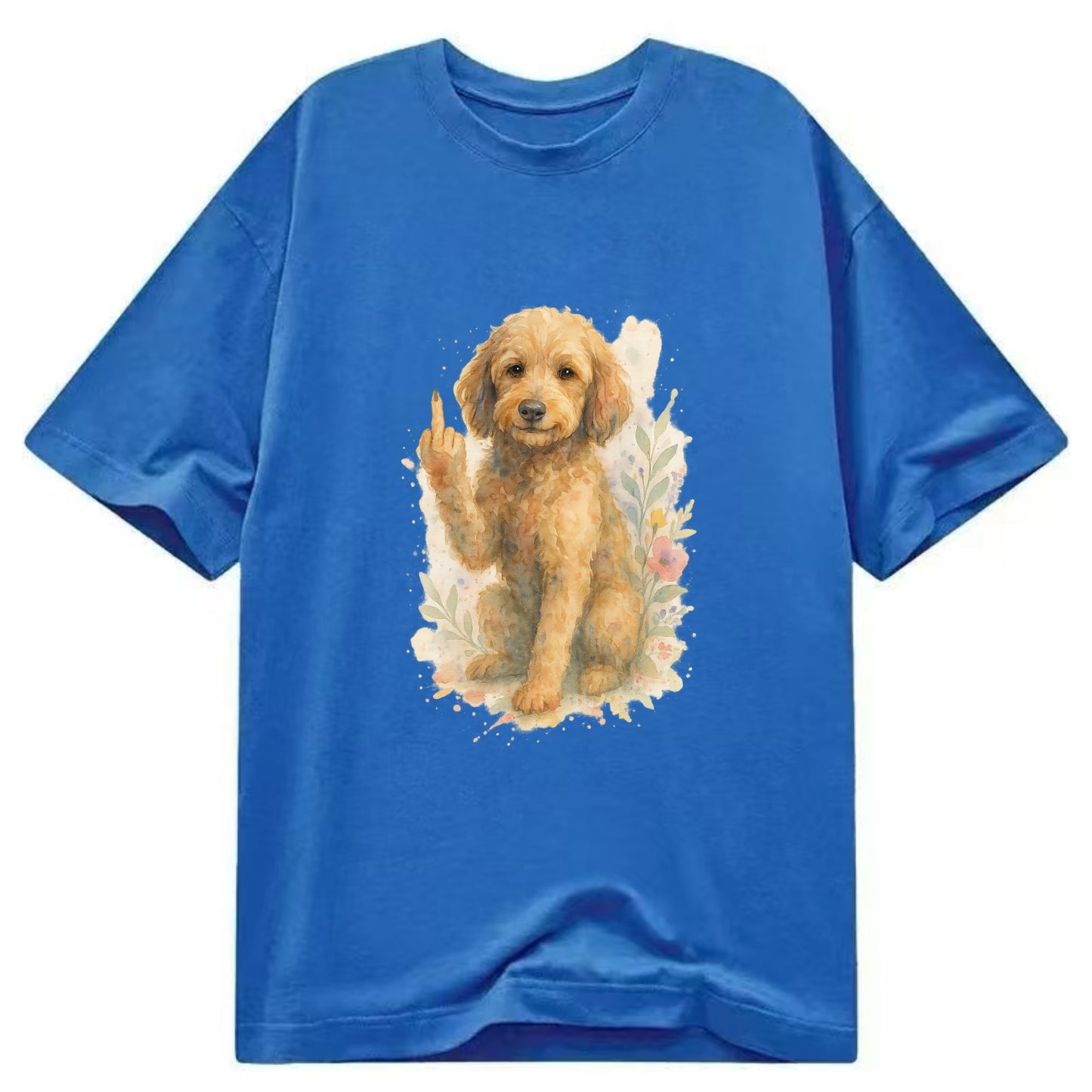 Labradoodle hypoallergenic with wavy coat, intelligent eyes, paw raised - Classic T-shirt - Blue