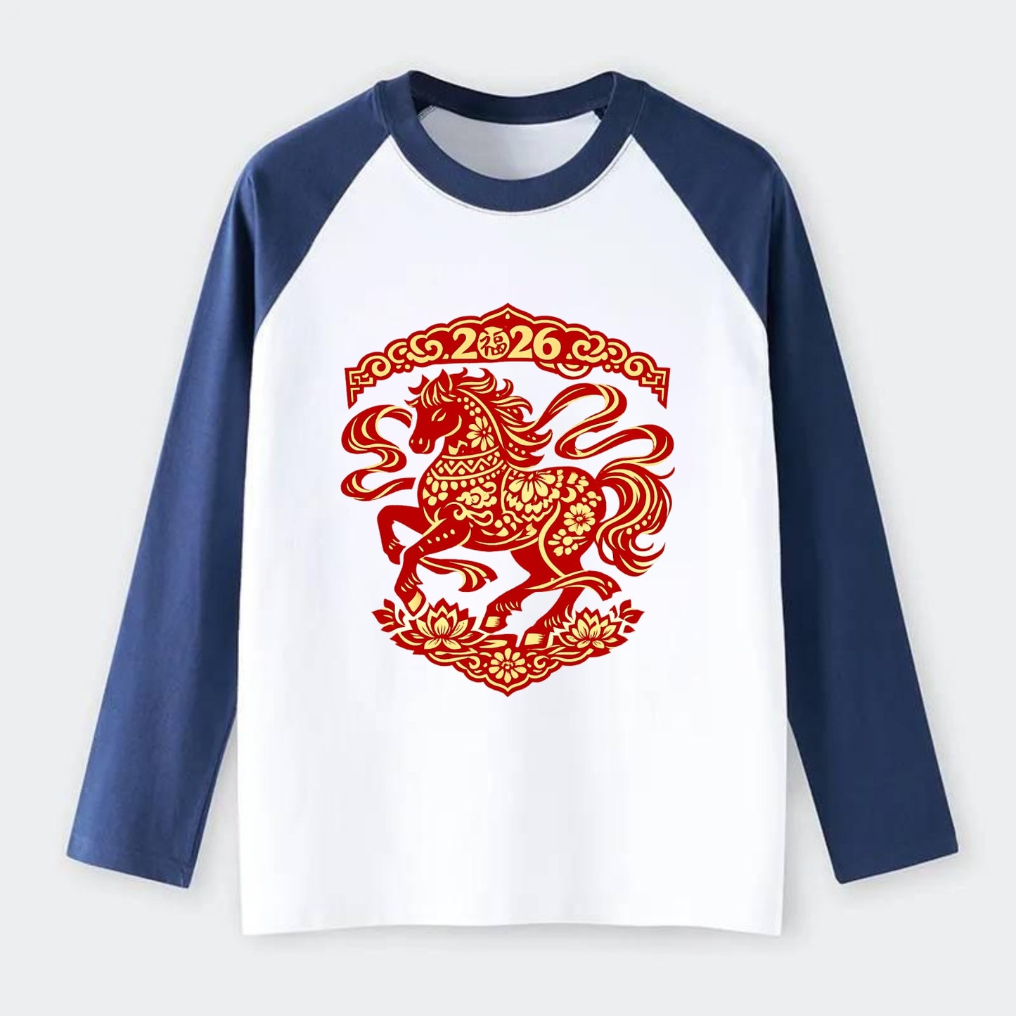 DANCING HORSE | Elegant prancing horse in motion | Graceful curved - Raglan Long Sleeve T-Shirt - Blue