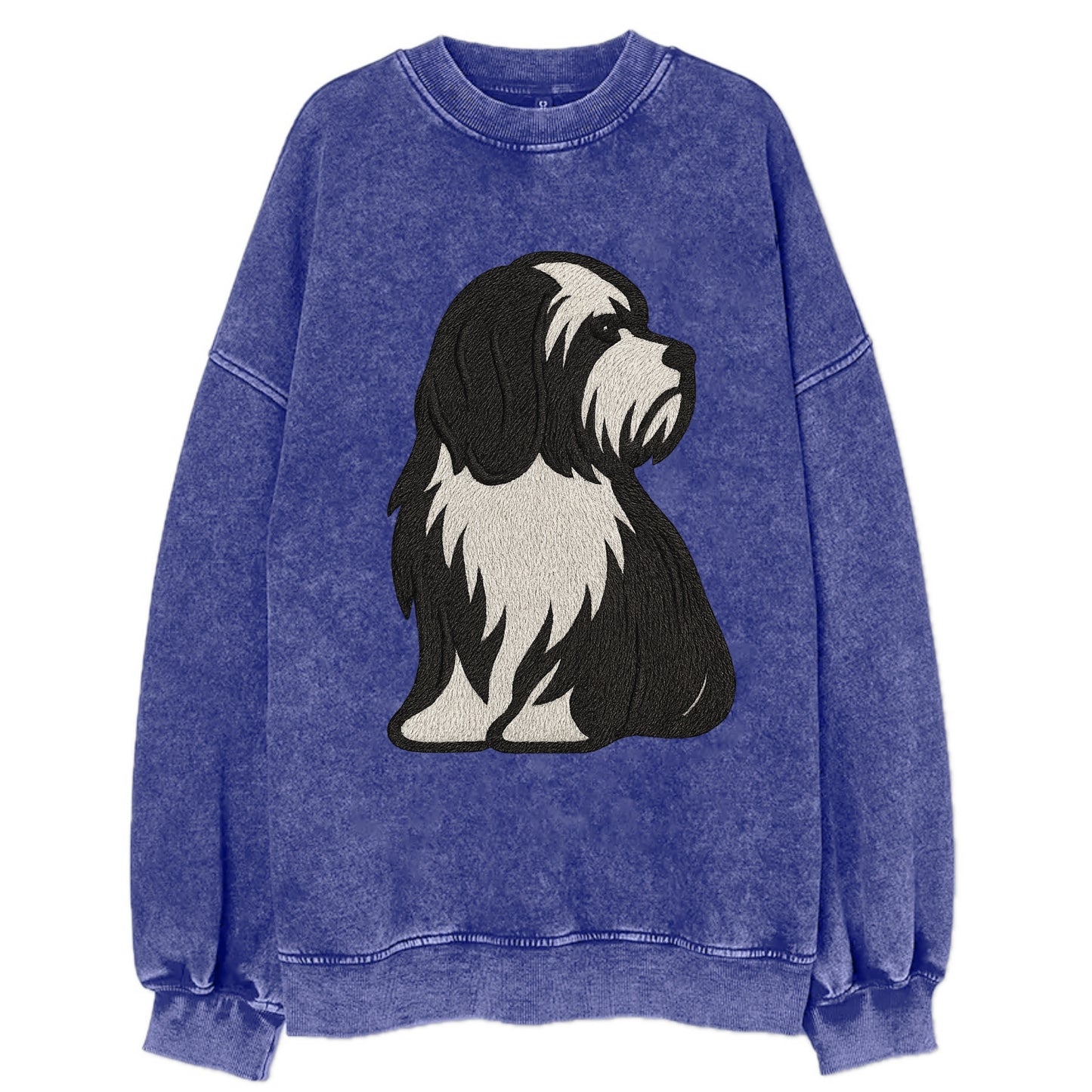 Tibetan Terrier - Black and white long c - Vintage Sweatshirt - Blue