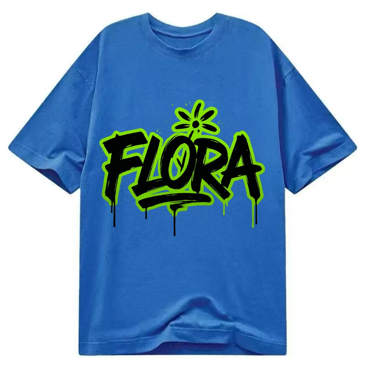 Bold typography design - "FLORA" - plant life, blooming - Classic T-shirt - Blue