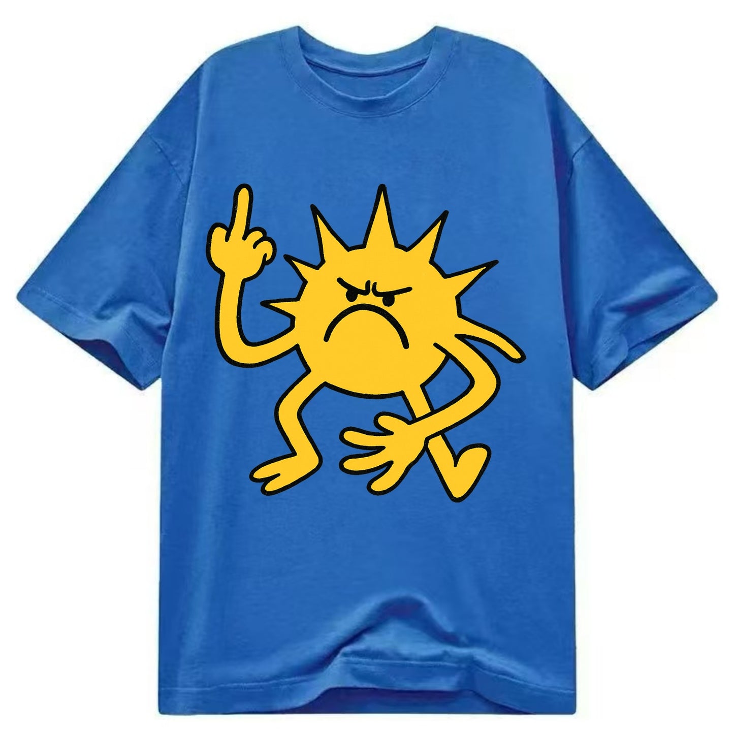 MORNINGS ARE PUNISHMENT | Grumpy sun with middle finger - Classic T-shirt - Blue
