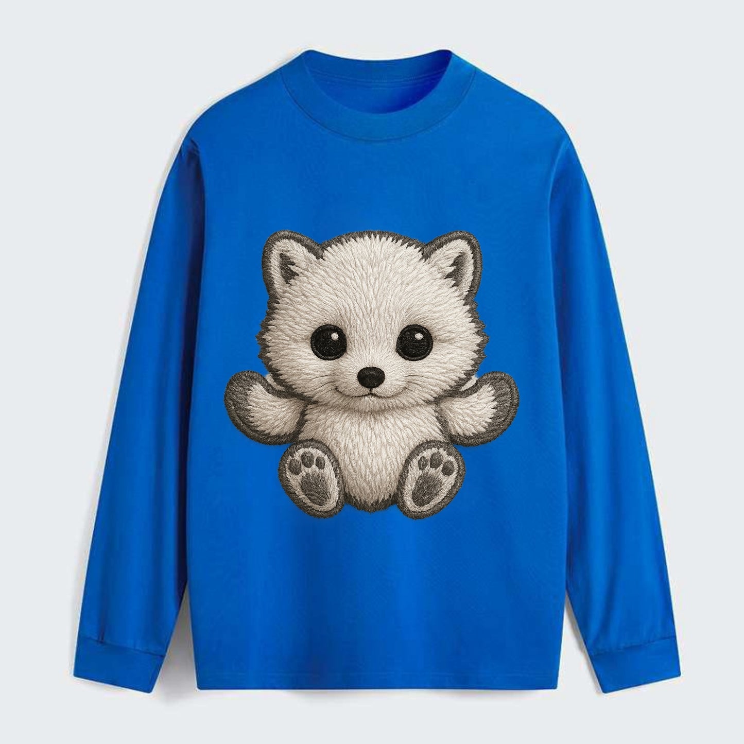 Baby Arctic Fox - white fluffy, tiny black nose, bright curious eyes, - Classic Long Sleeve Shirt - Blue