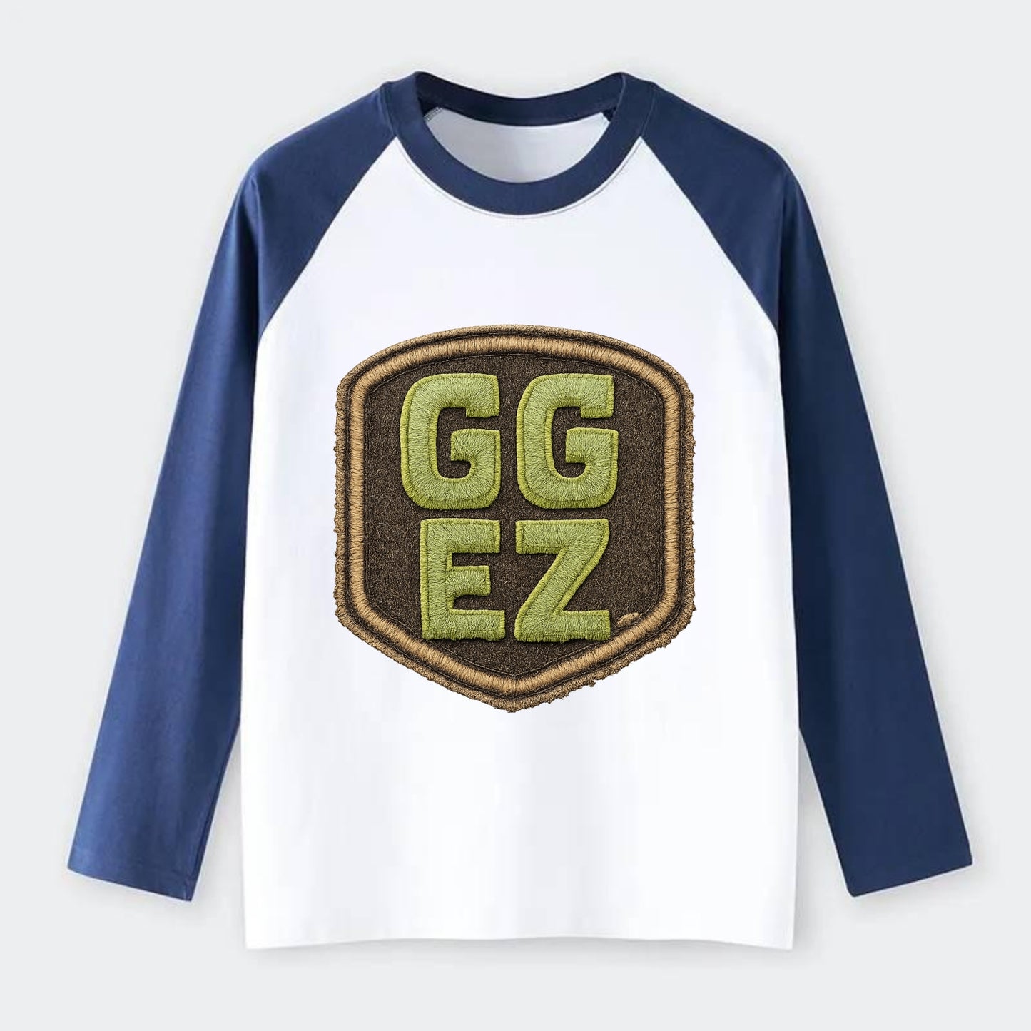 GG EZ - victory text in neon green , easy win - Raglan Long Sleeve T-Shirt - Blue