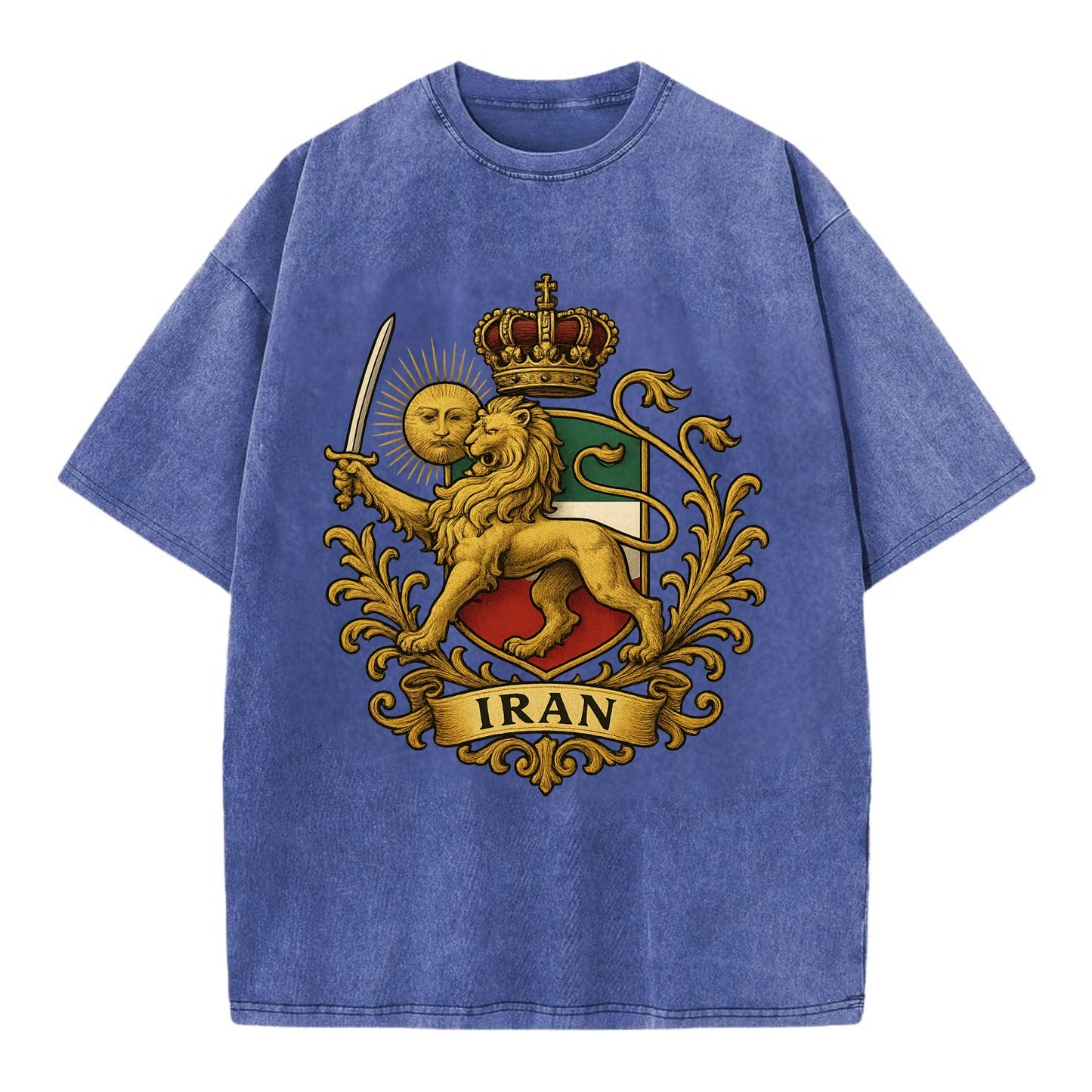 Royal Iran Coat Of Arms - Vintage T-shirt - Blue