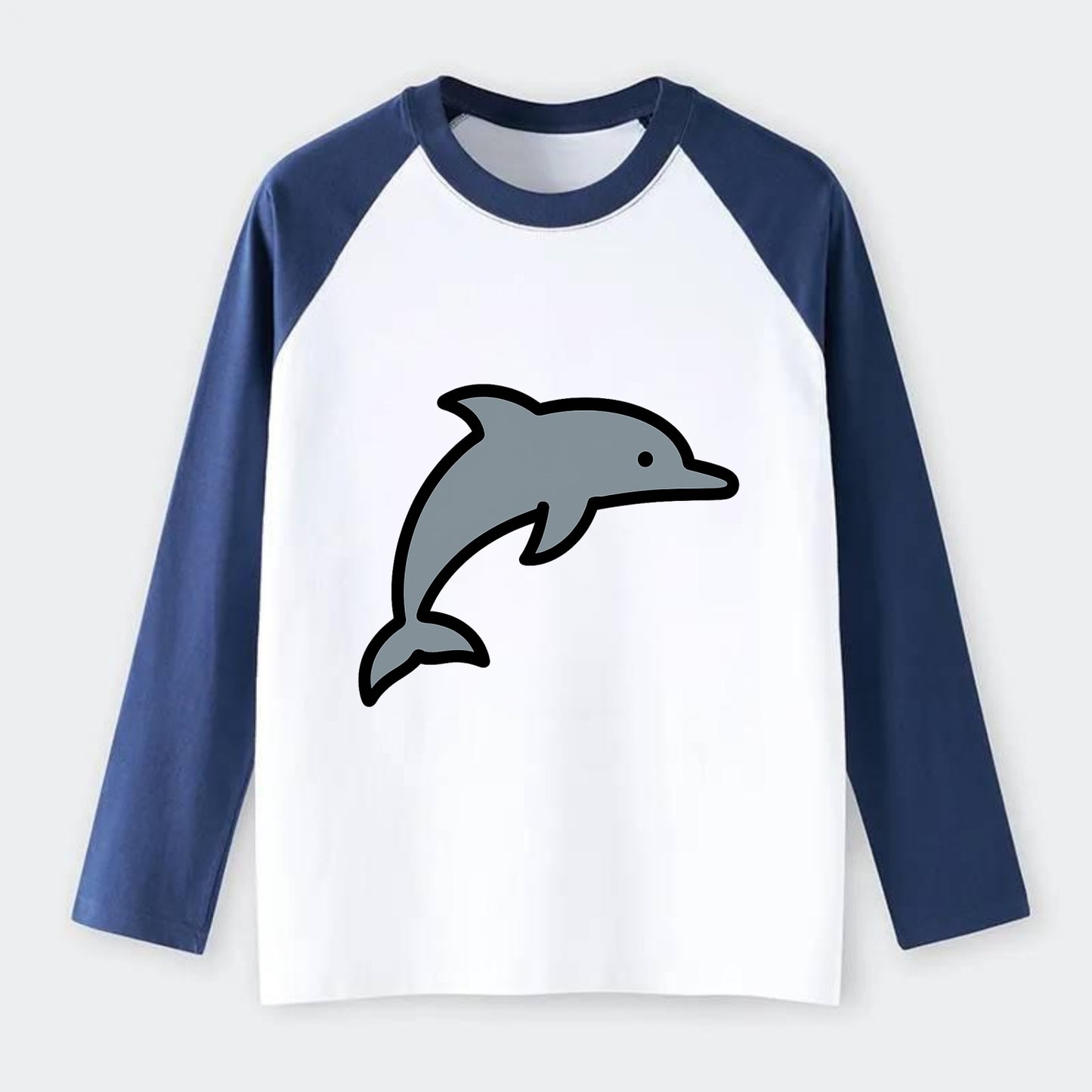 Bottlenose Dolphin - Gray jumping pose flat side profile - Raglan Long Sleeve T-Shirt - Blue
