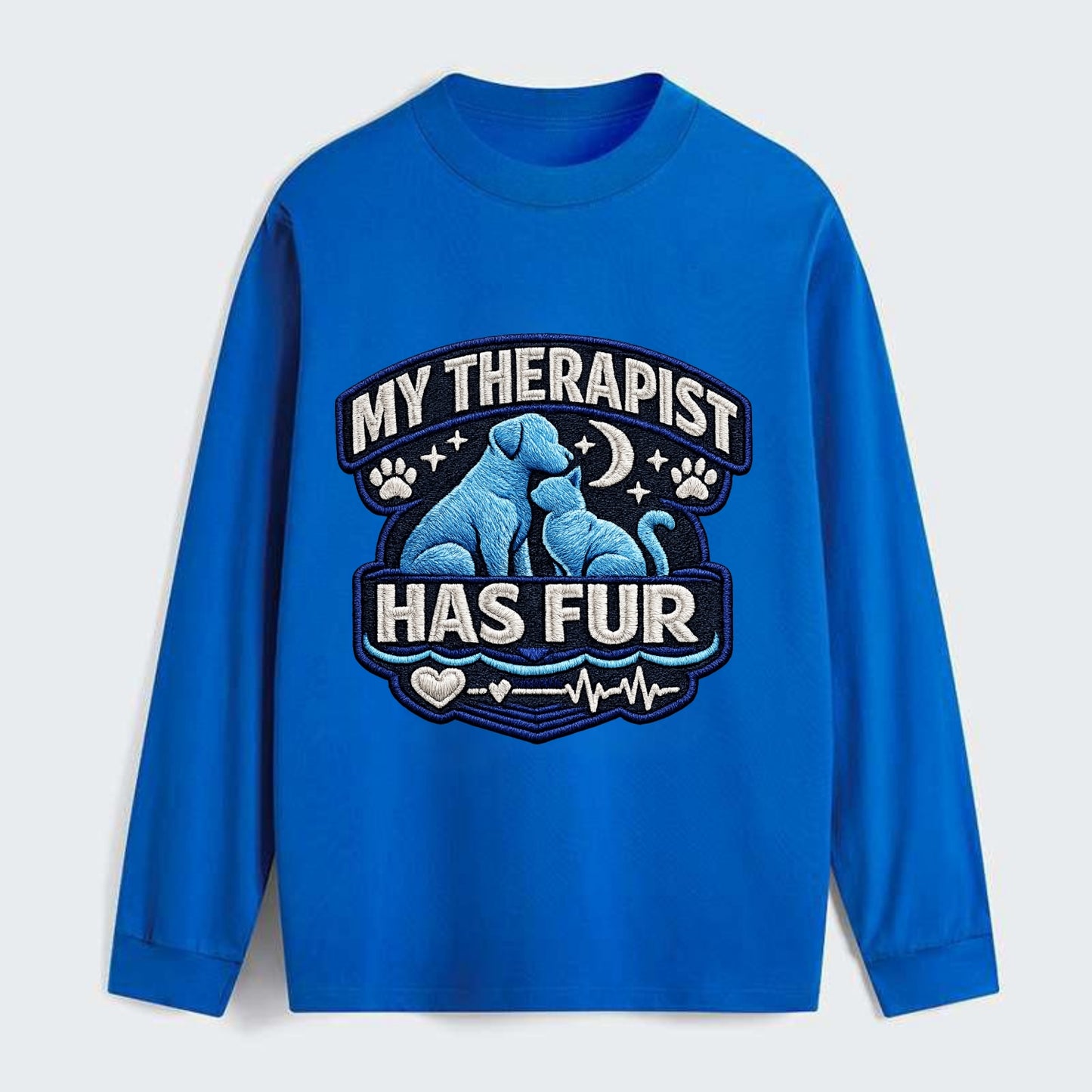 MY THERAPIST HAS FUR - pet silhouette in calming blue , emotional - Classic Long Sleeve Shirt - Blue