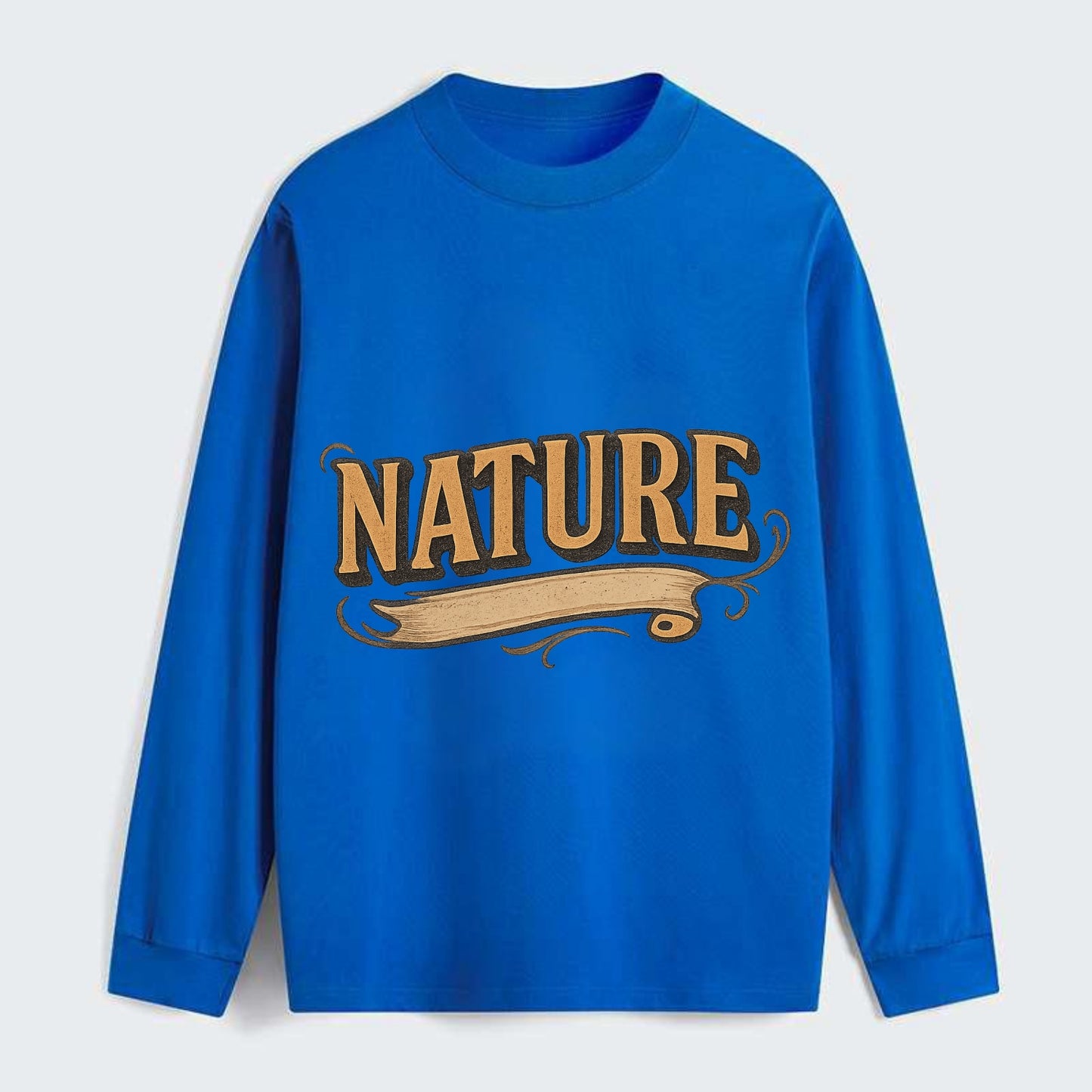 Bold typography design - "NATURE" - natural world, organic - Classic Long Sleeve Shirt - Blue