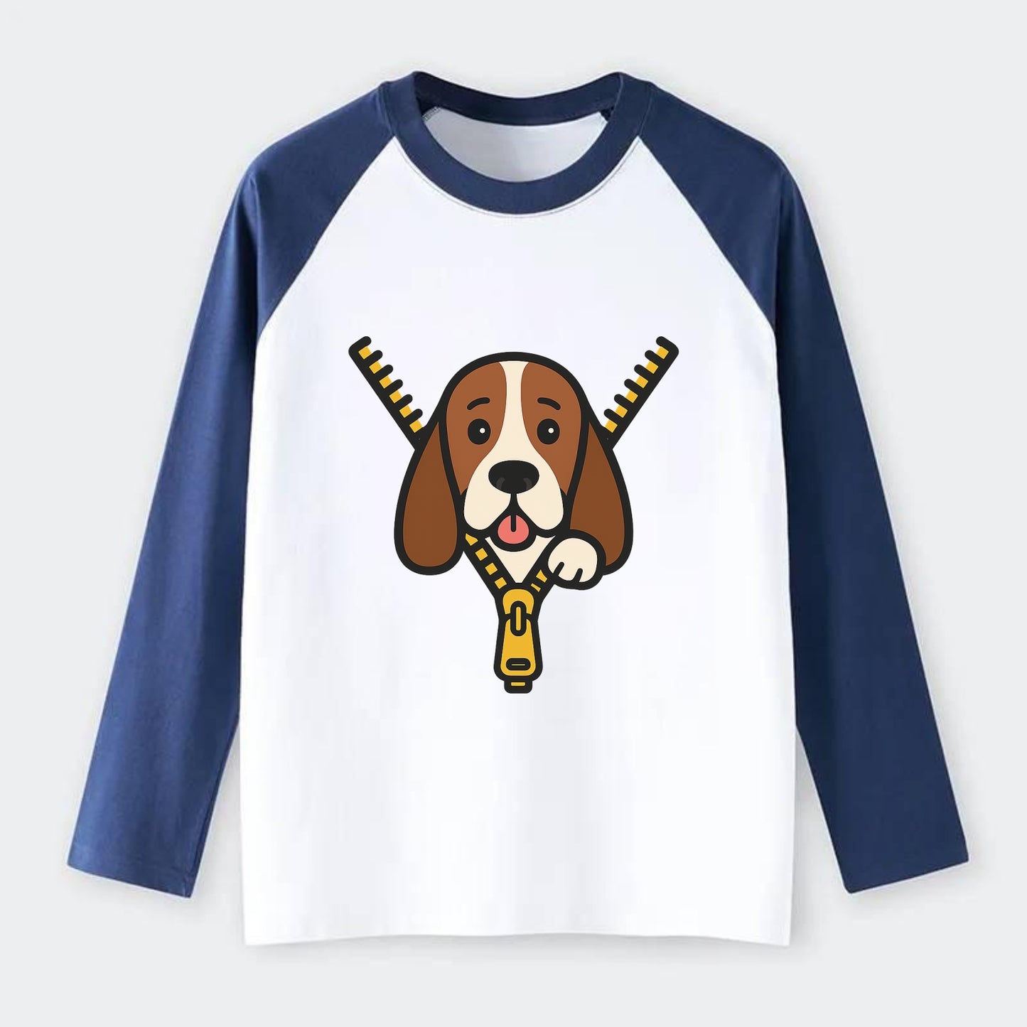 Basset Hound - Raglan Long Sleeve T-Shirt - Blue
