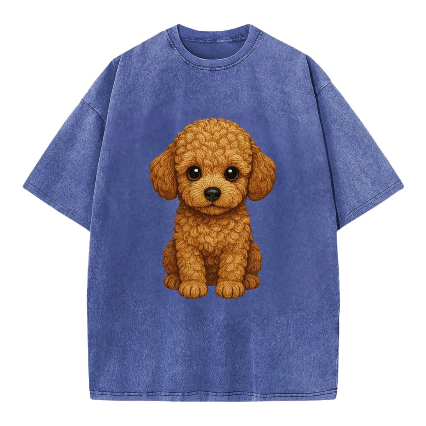 Baby Poodle Puppy - curly fluffy coat, intelligent eyes, elegant snout, - Vintage T-shirt - Blue