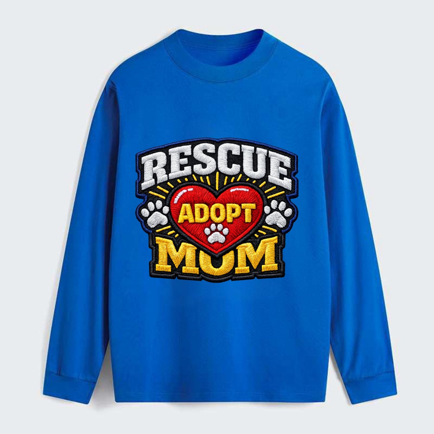 RESCUE MOM - heart with ADOPT text in red , shelter advocate - Classic Long Sleeve Shirt - Blue