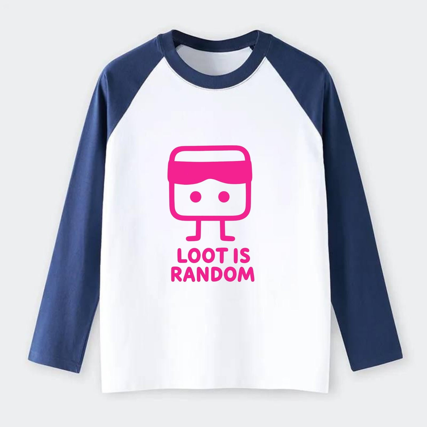 LOOT IS RANDOM | Dice wearing blindfold - Raglan Long Sleeve T-Shirt - Blue