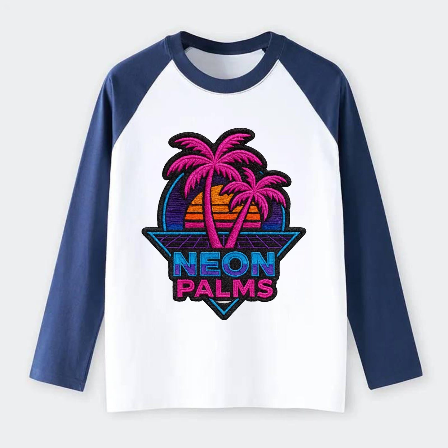 Neon Palms - Raglan Long Sleeve T-Shirt - Blue