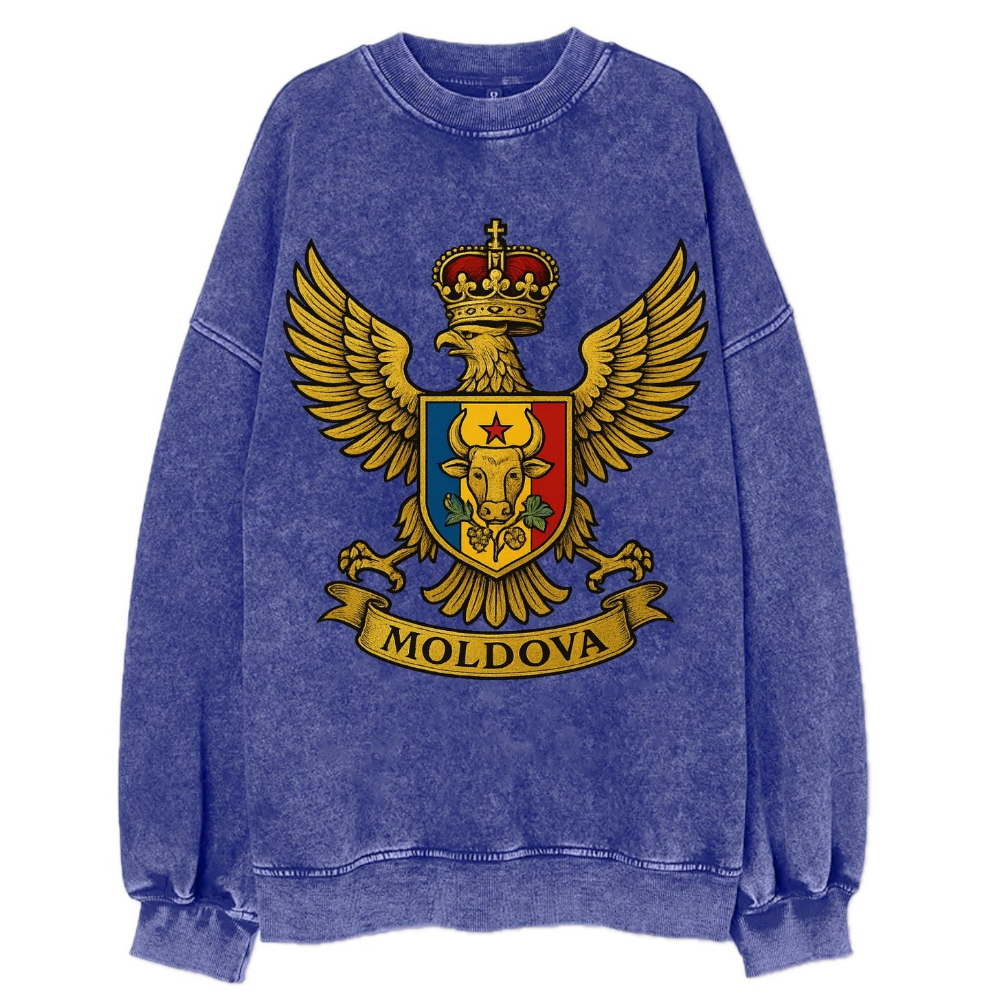 Moldova Heritage Badge - Vintage Sweatshirt - Blue