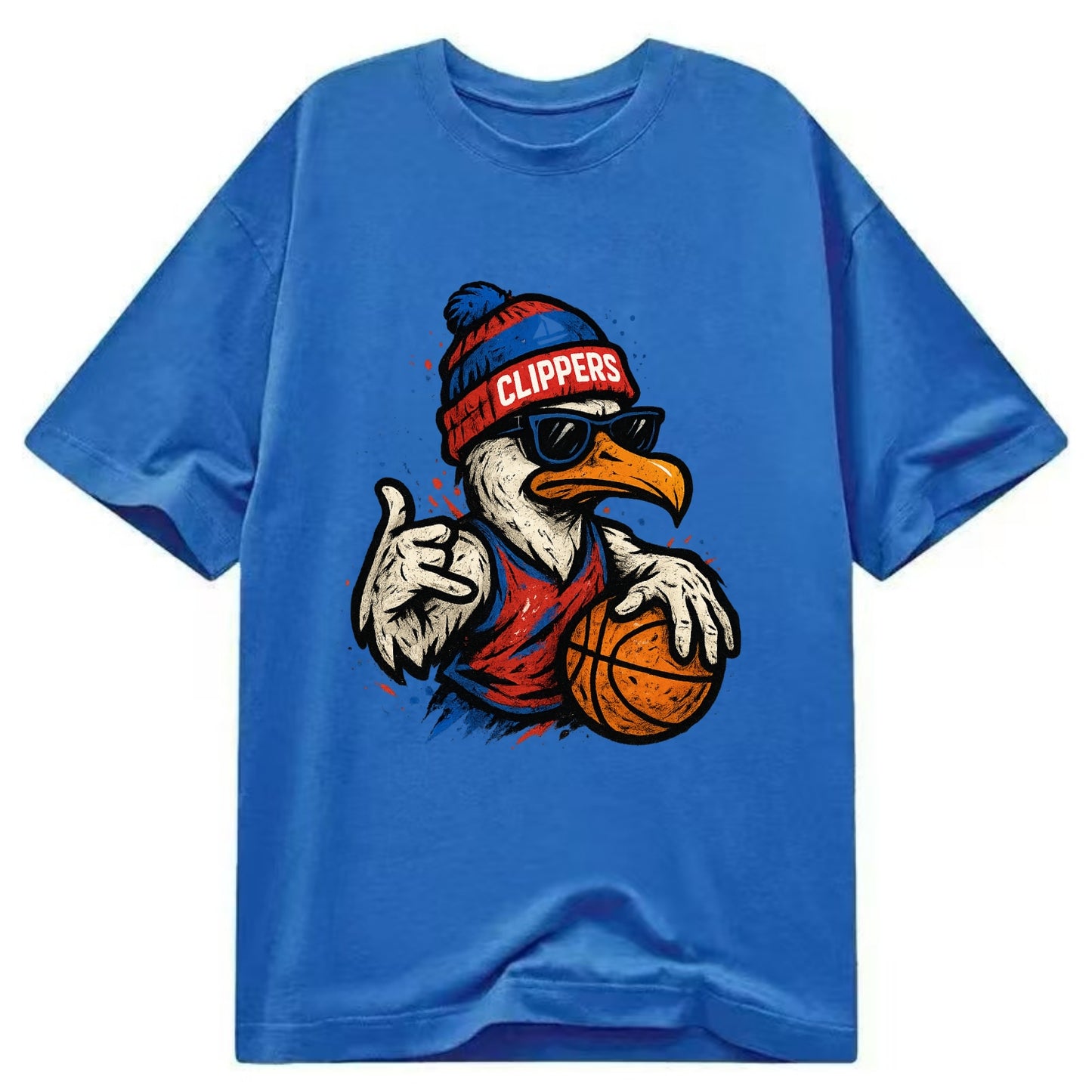LA Seagull wearing Clippers red white and blue beanie with ship patch and - Classic T-shirt - Blue