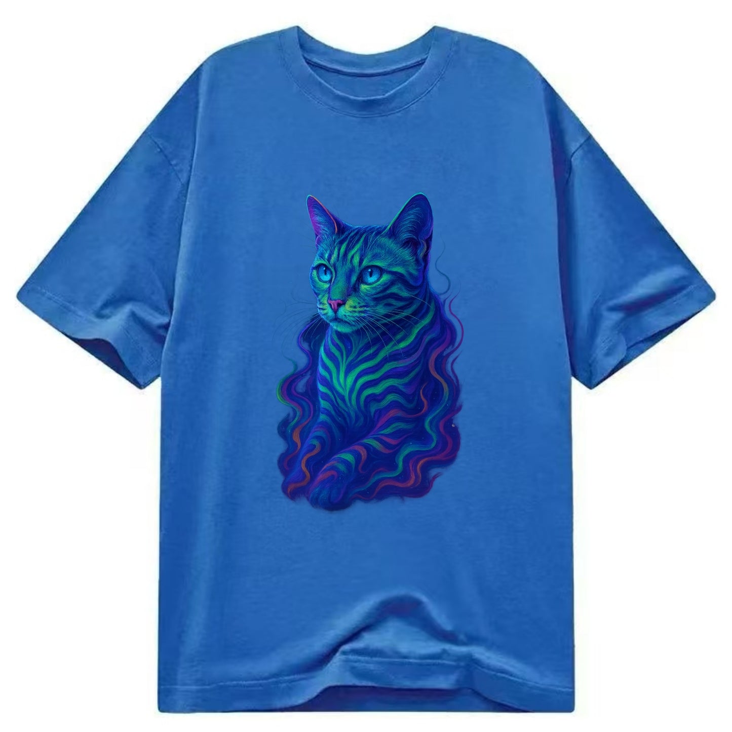 Exotic Bengal cat with aurora borealis colors flowing through its stripes, green - Classic T-shirt - Blue