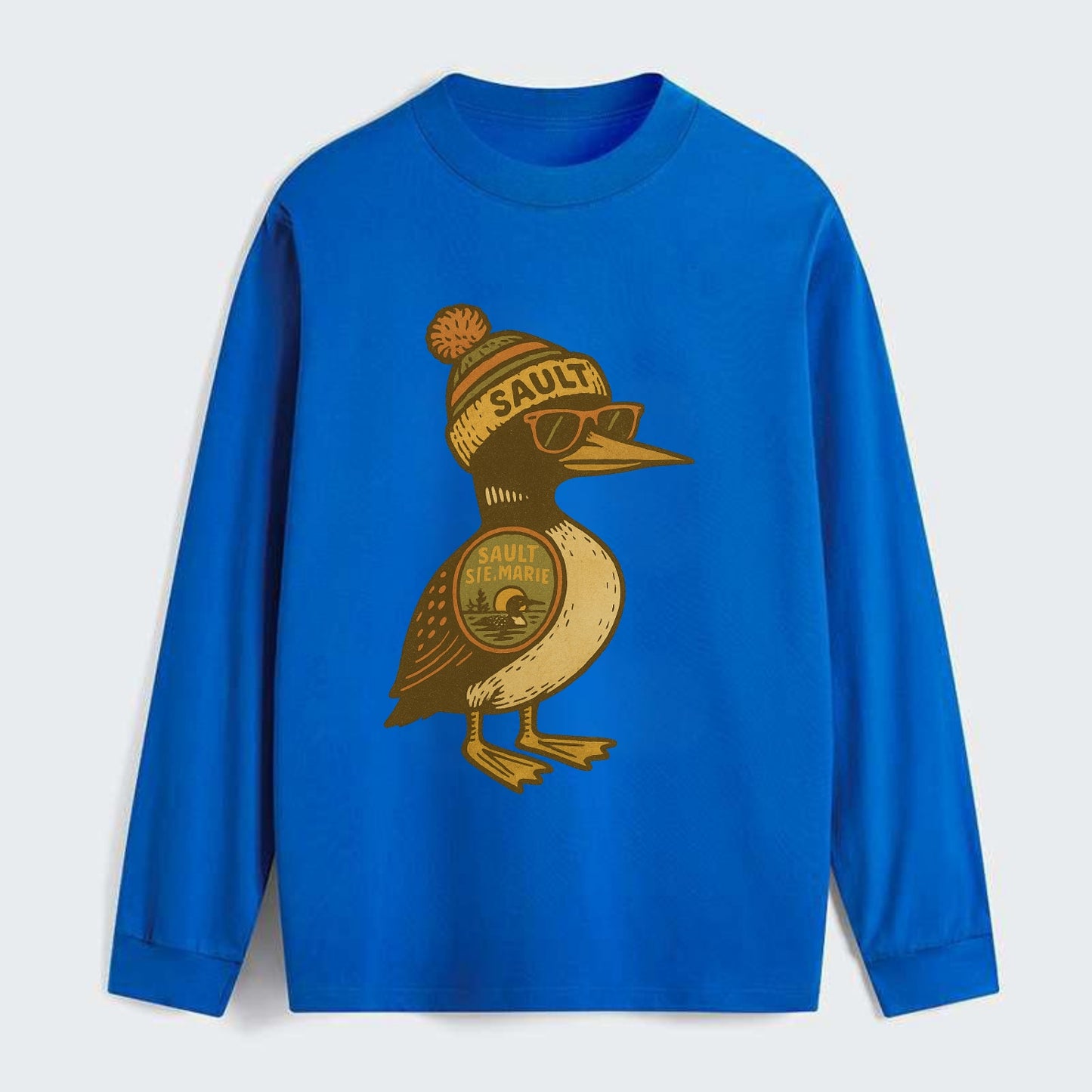 Sault Ste Marie Loon wearing Sault beani - Classic Long Sleeve Shirt - Blue