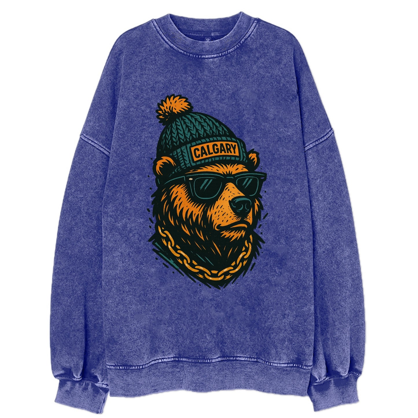 Calgary Grizzly Bear wearing Calgary bea - Vintage Sweatshirt - Blue