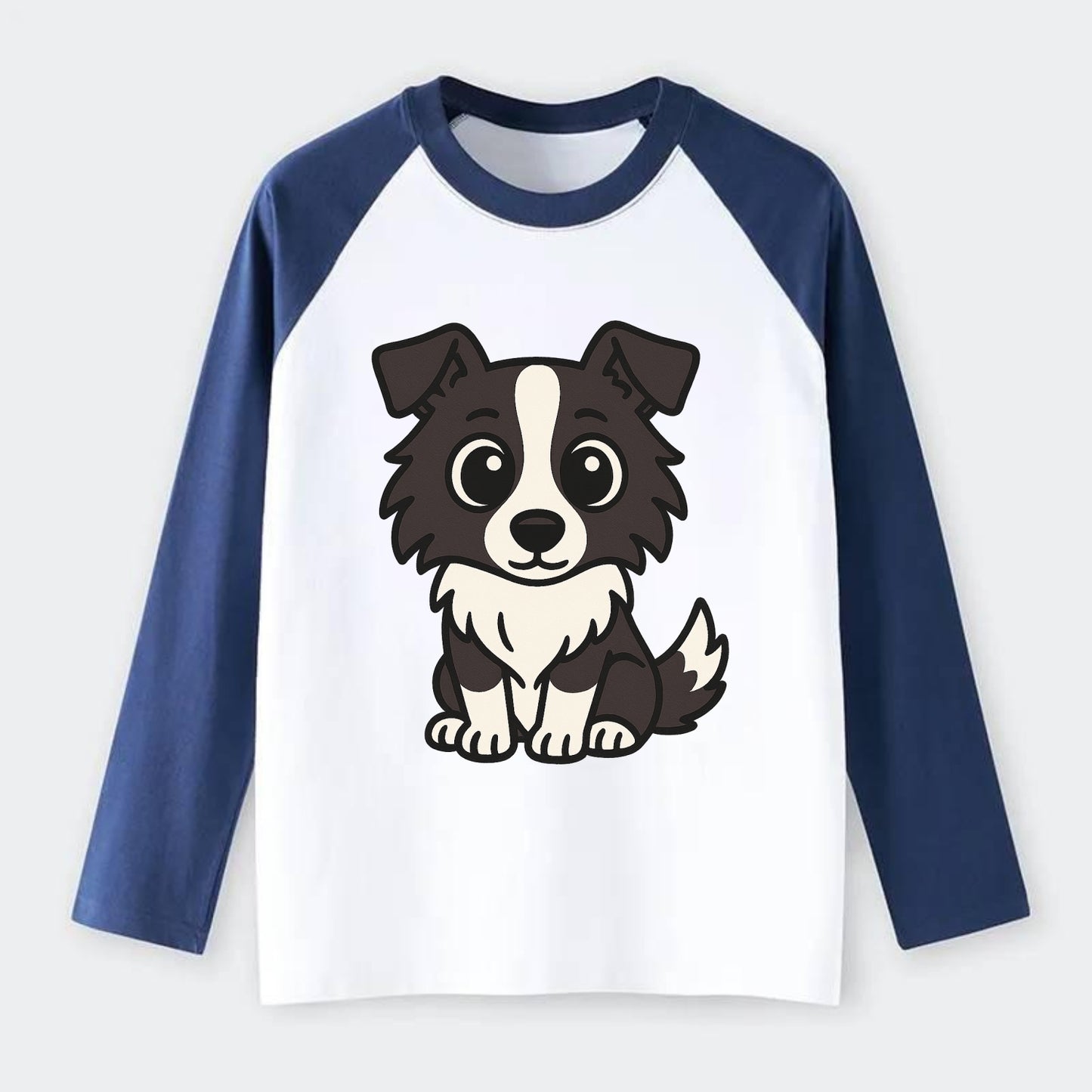 Border Collie - Intense stare sitting pose - Raglan Long Sleeve T-Shirt - Blue