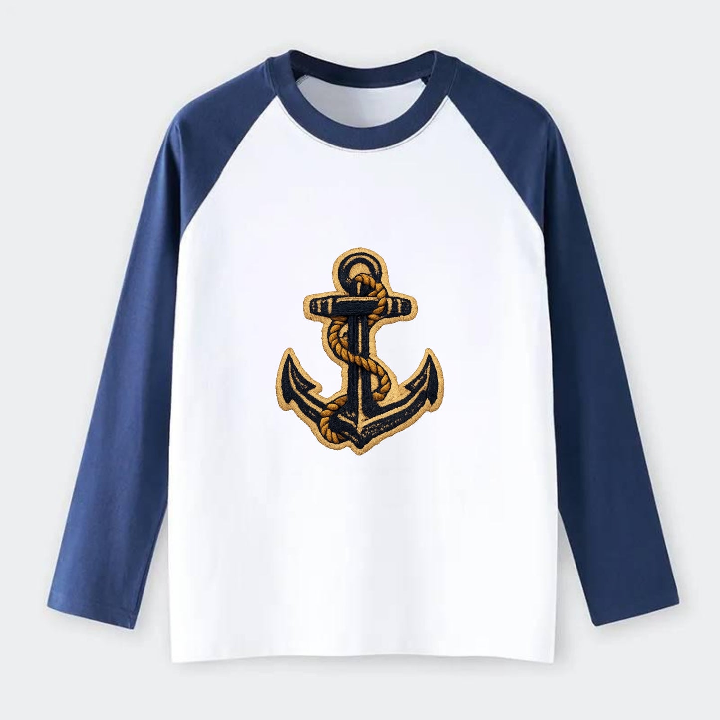 ANCHOR ROPE - classic anchor with rope in navy and gold , sailor - Raglan Long Sleeve T-Shirt - Blue