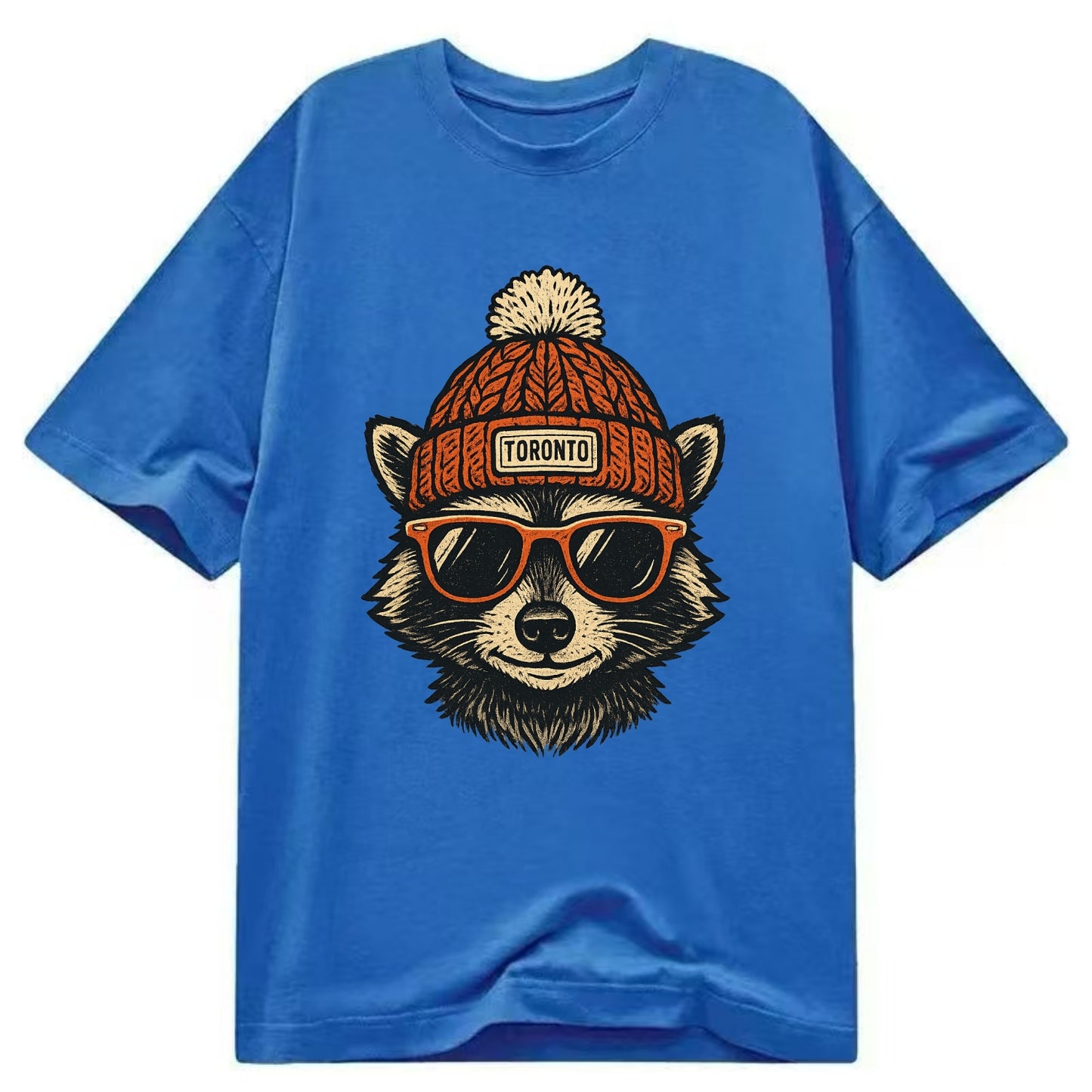 Toronto Raccoon wearing Toronto beanie with pom pom and wayfarer sunglasses - Classic T-shirt - Blue