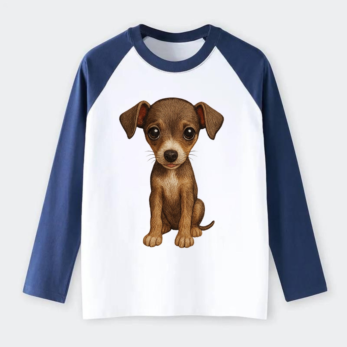 Baby Italian Greyhound Puppy - sleek tiny body, long legs, gentle - Raglan Long Sleeve T-Shirt - Blue