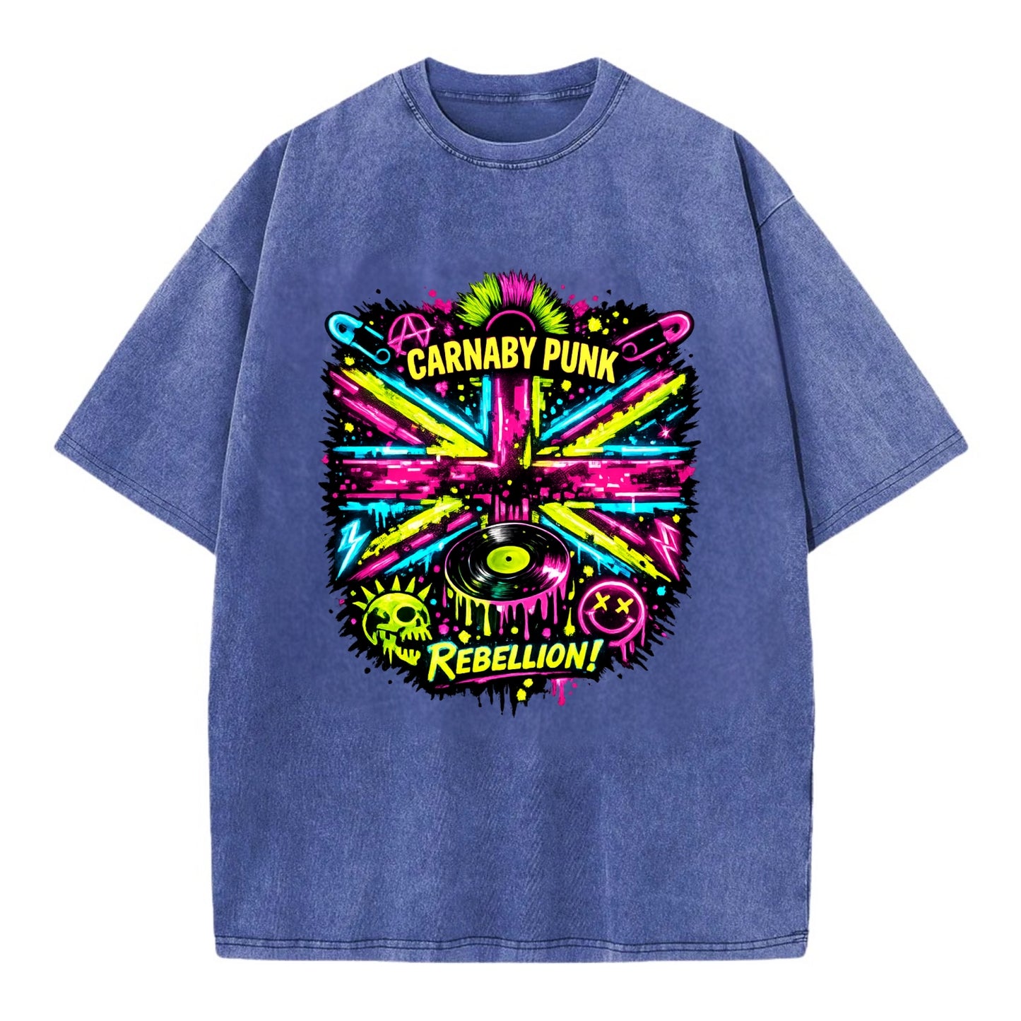CARNABY PUNK | Swinging 60s meets 70s punk | Psychedelic Union Jack pattern | - Vintage T-shirt - Blue