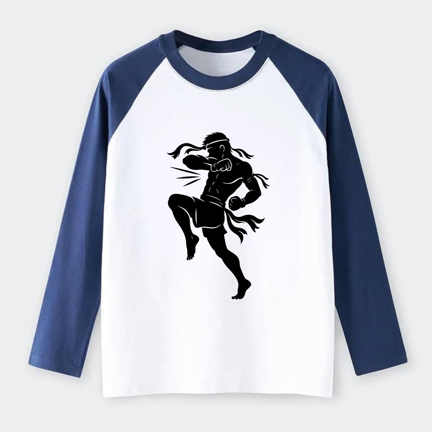 Thai Muay Thai fighter elbow strike - Raglan Long Sleeve T-Shirt - Blue