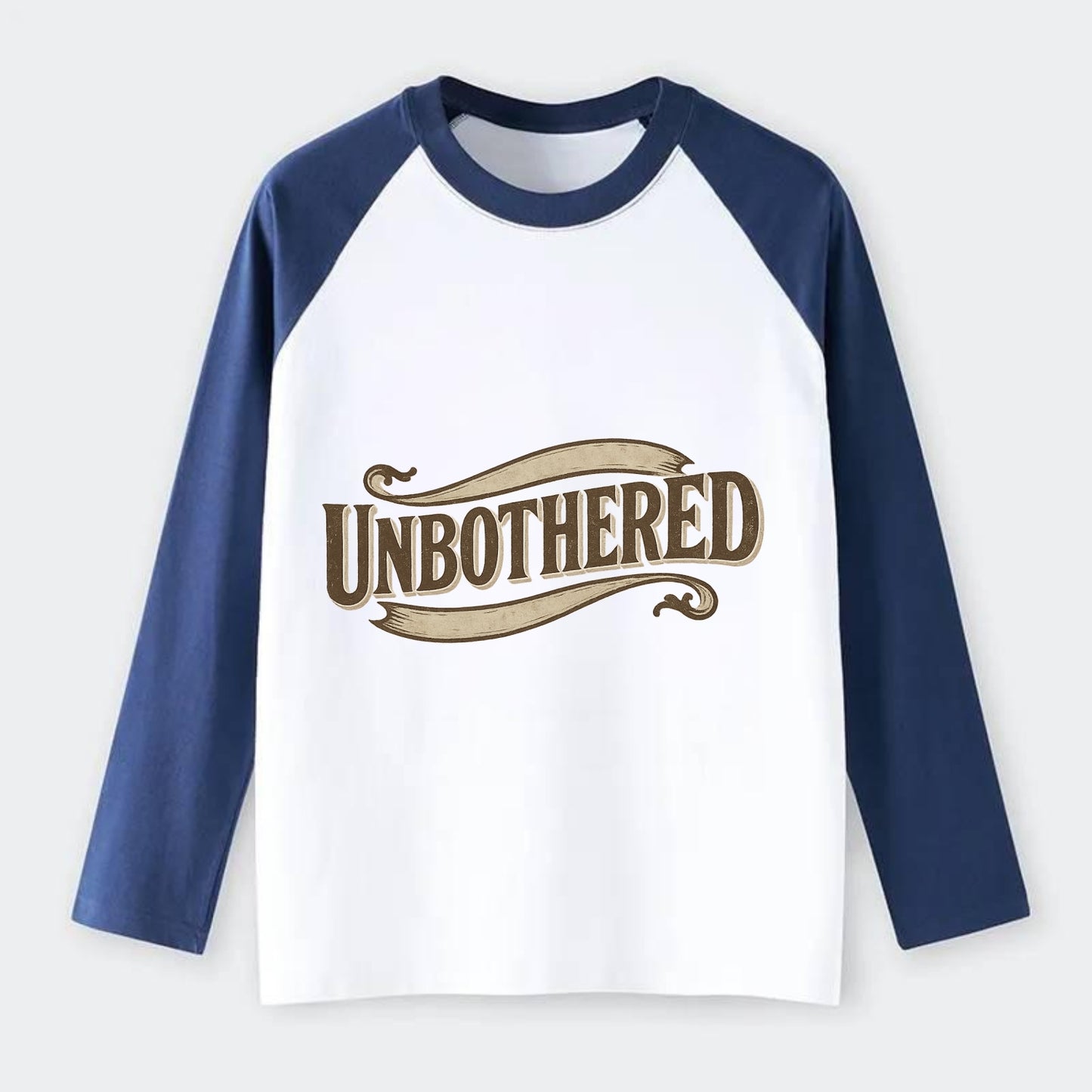 Bold typography design - "UNBOTHERED" - not affected, staying calm - Raglan Long Sleeve T-Shirt - Blue
