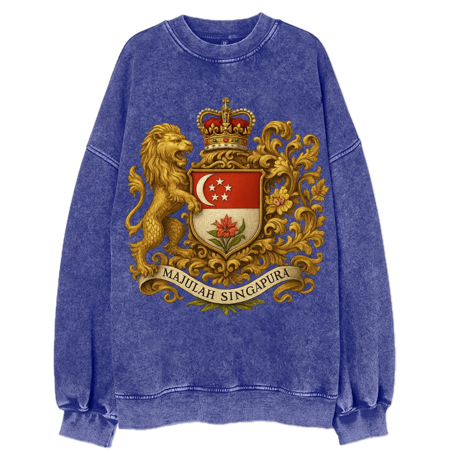 Singapore Merlion Emblem - Vintage Sweatshirt - Blue