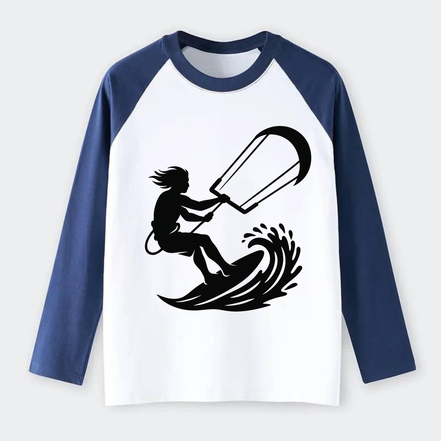 Kite surfer riding wave - Raglan Long Sleeve T-Shirt - Blue