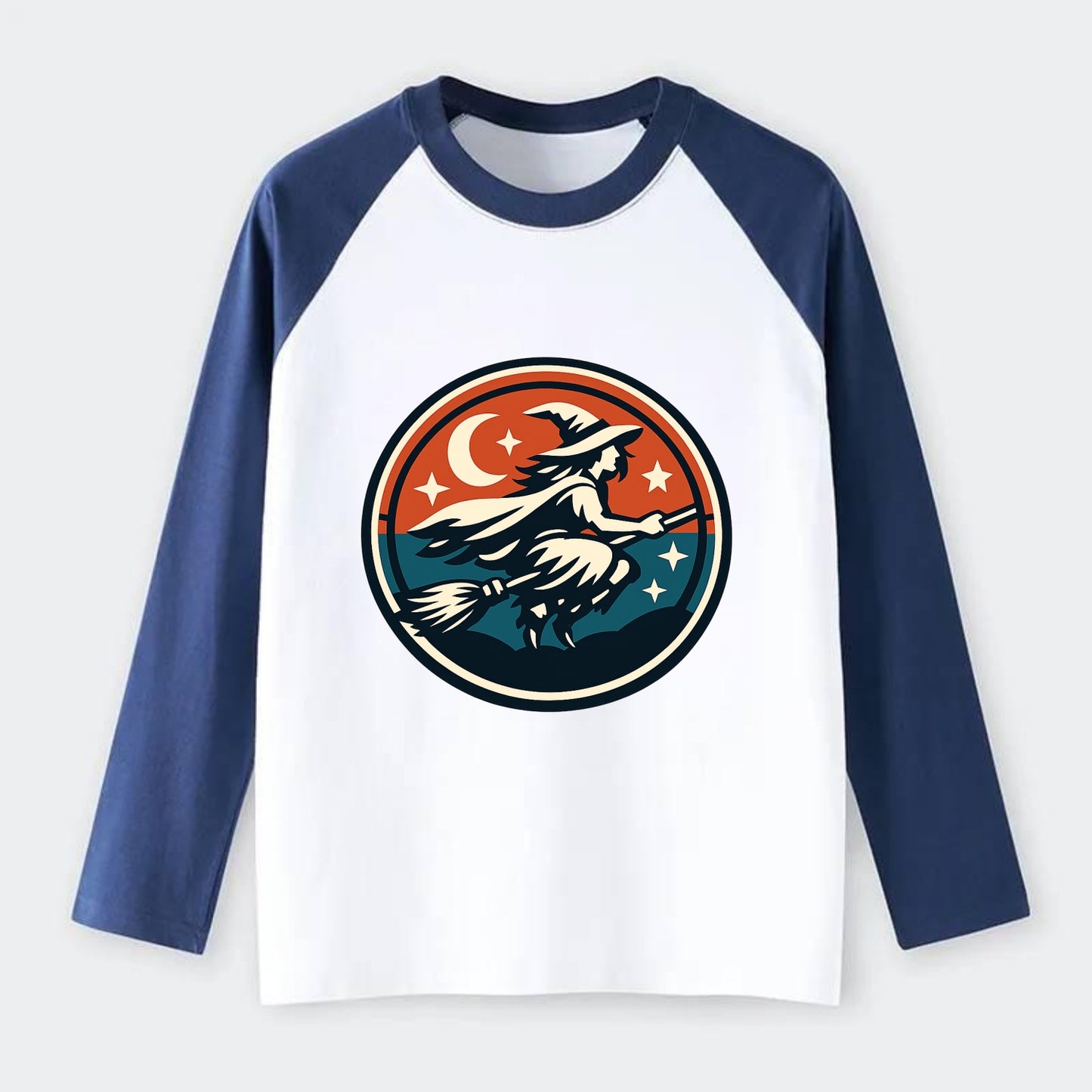 Mystic Night Witch Emblem - Raglan Long Sleeve T-Shirt - Blue