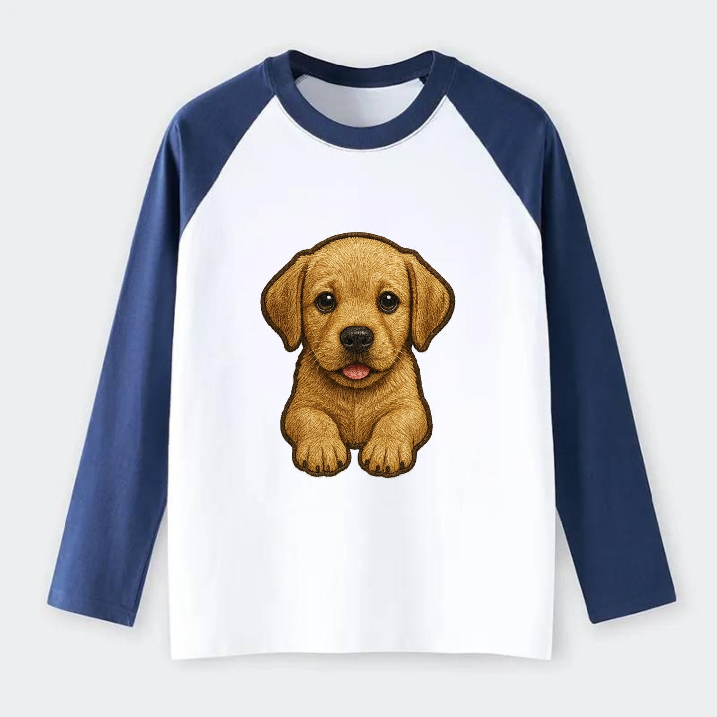 Baby Labrador Retriever Puppy - yellow/black/chocolate, soulful eyes, - Raglan Long Sleeve T-Shirt - Blue