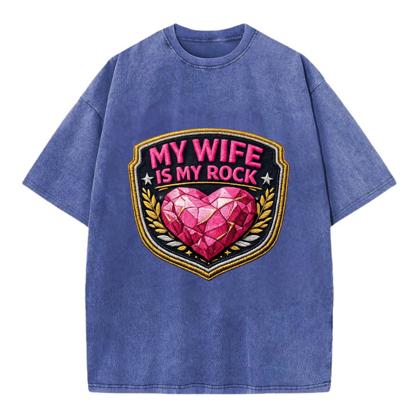 MY WIFE IS MY ROCK - pink rock heart - pink - solid wife - Vintage T-shirt - Blue