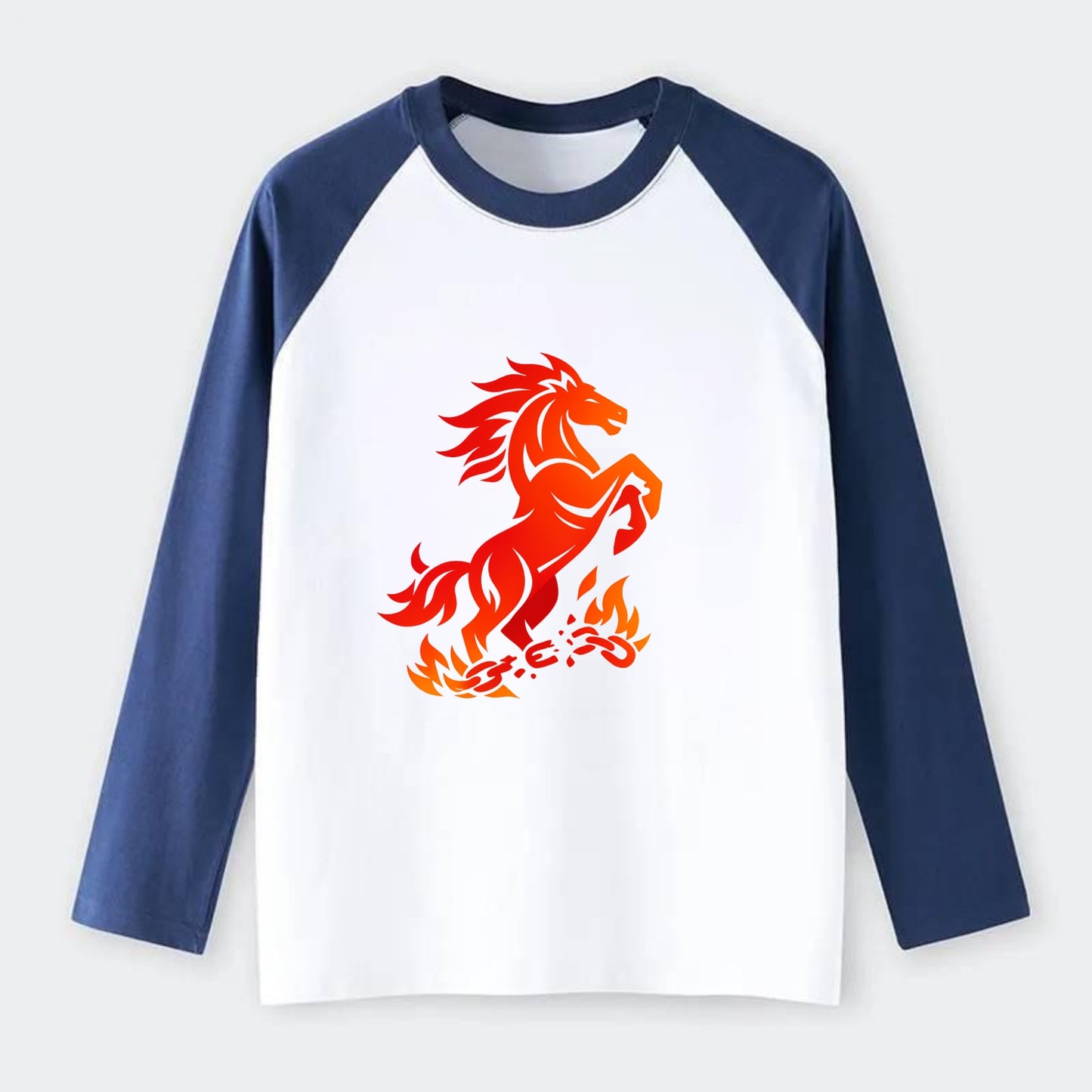 FREEDOM FLAMES | Wild horse breaking fire chains | Liberation | - Raglan Long Sleeve T-Shirt - Blue