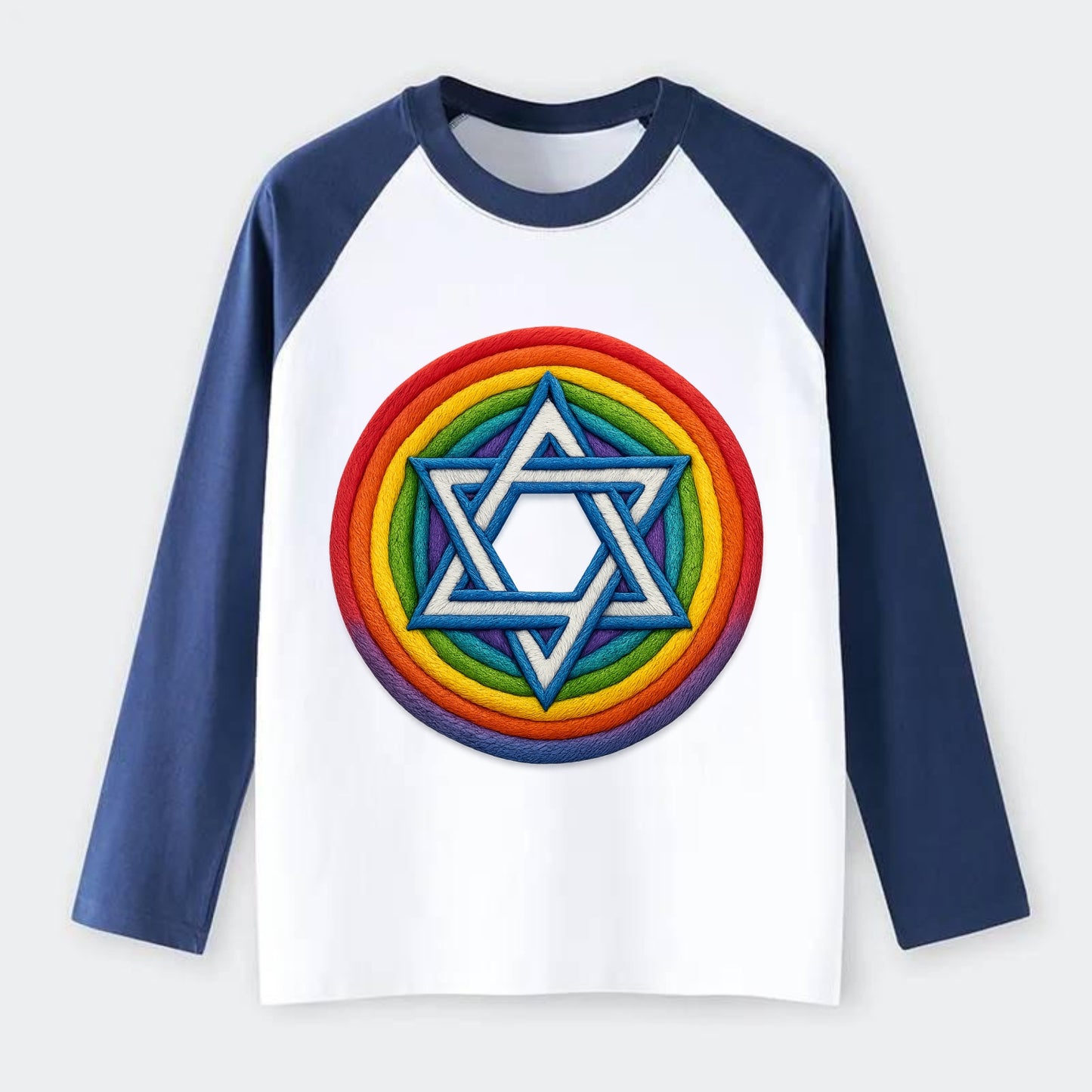 Star of David - Raglan Long Sleeve T-Shirt - Blue