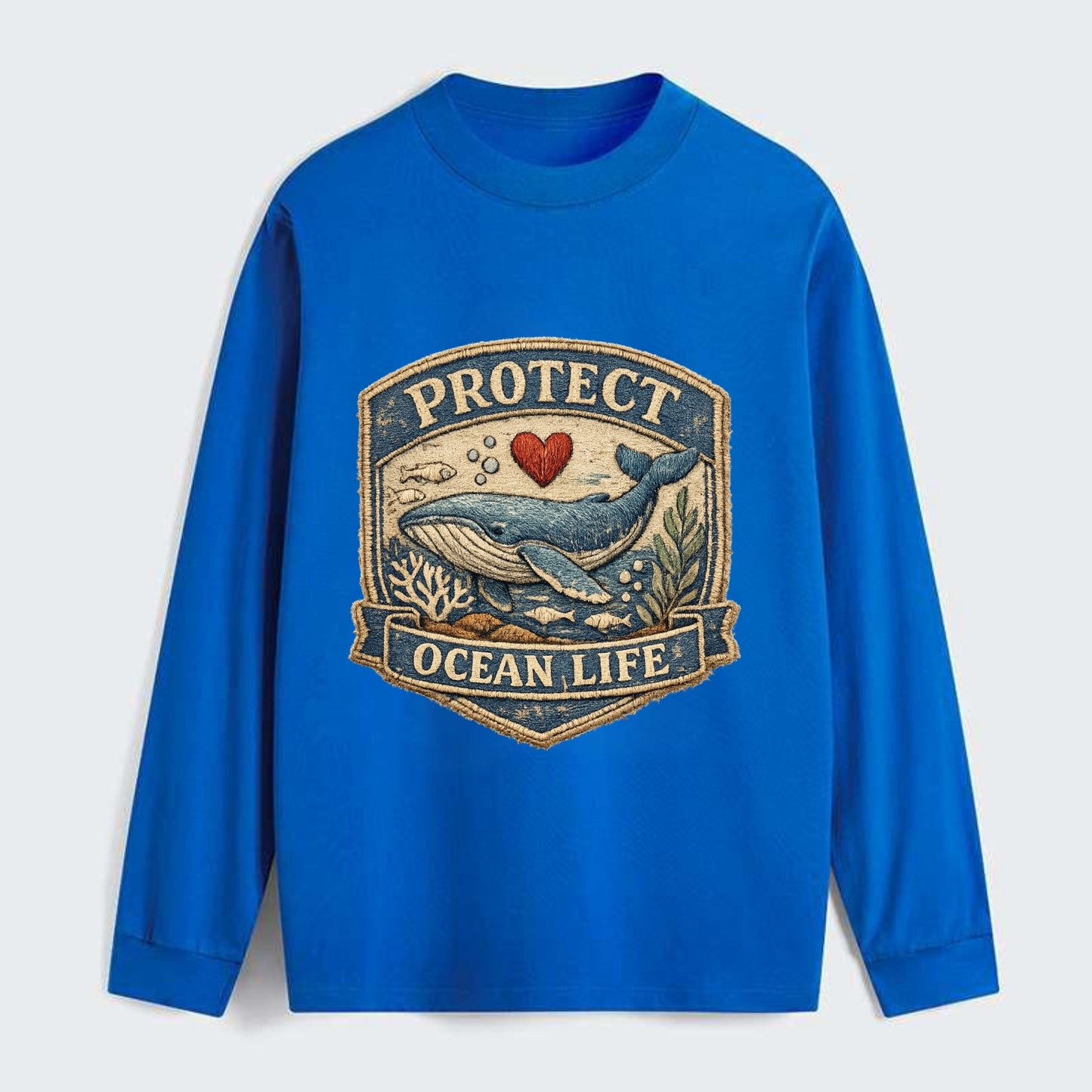 PROTECT OCEAN LIFE - whale with heart in blue , marine conservation - Classic Long Sleeve Shirt - Blue