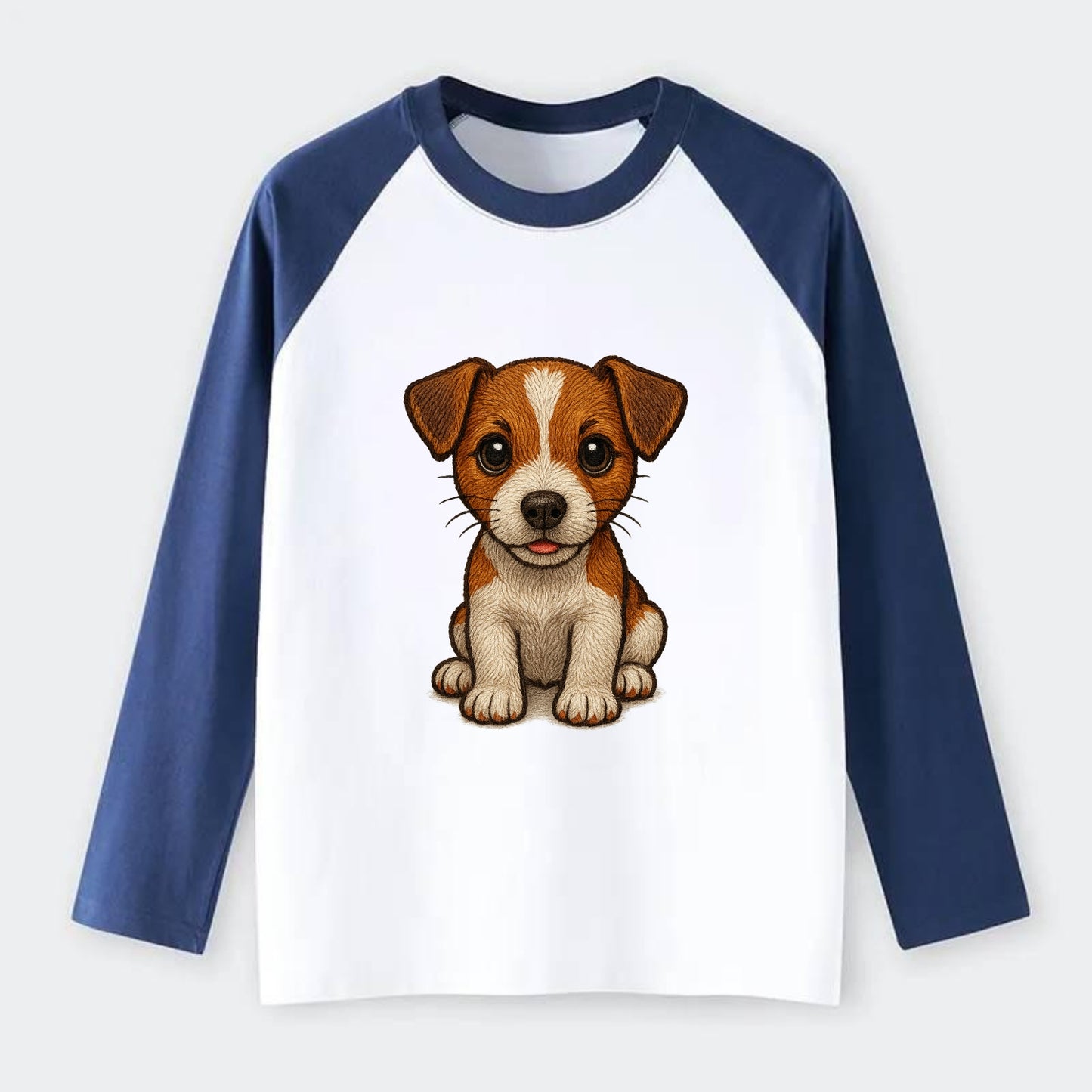 Baby Jack Russell Terrier Puppy - white with markings, alert ears, - Raglan Long Sleeve T-Shirt - Blue