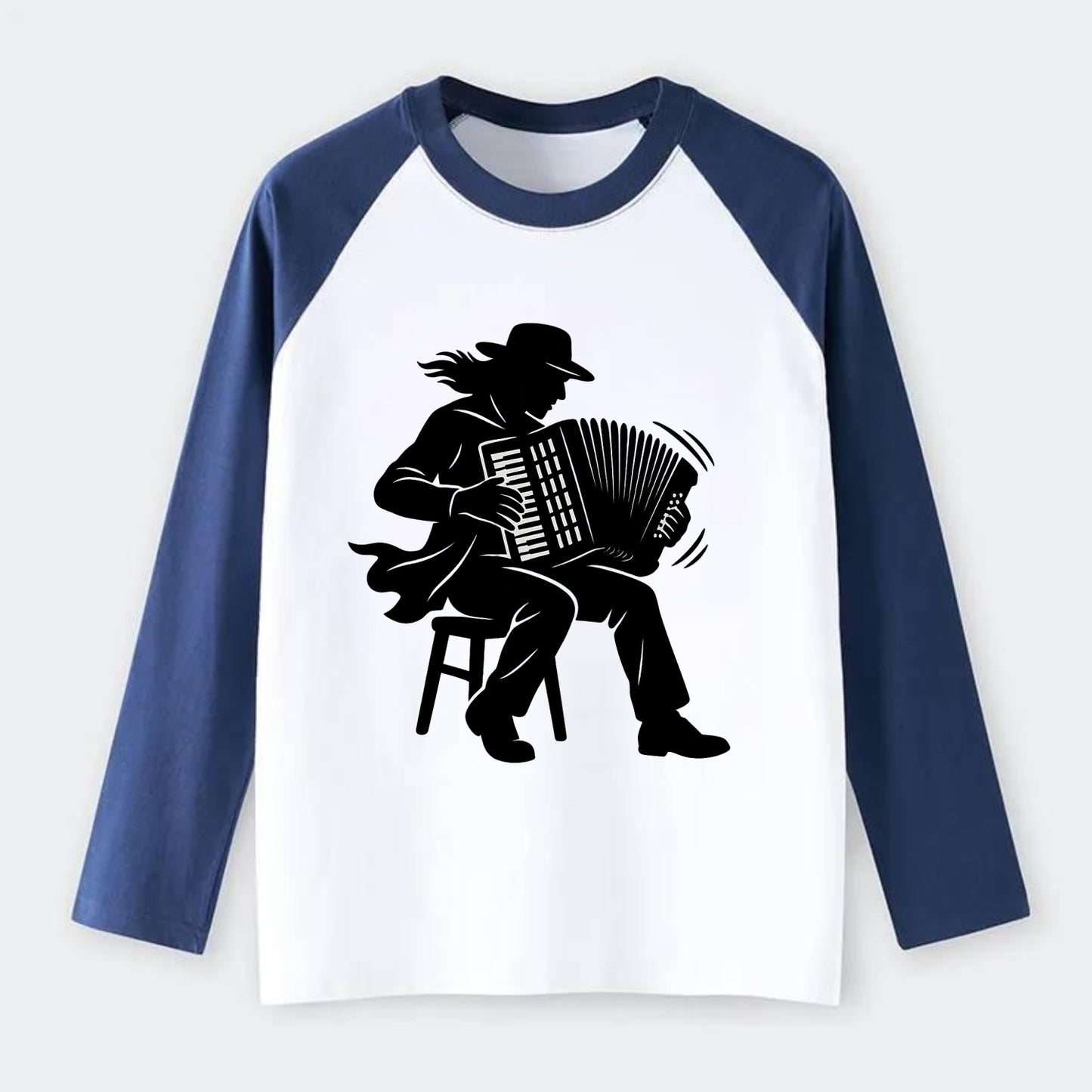 Accordion player street musician - Raglan Long Sleeve T-Shirt - Blue