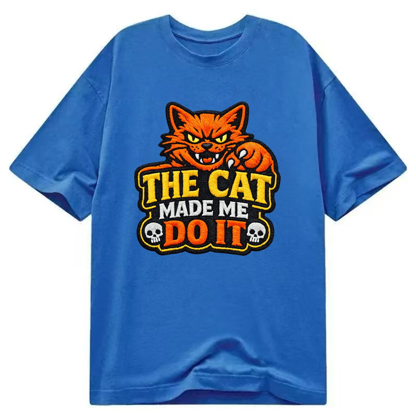 THE CAT MADE ME DO IT - mischievous cat in orange , blame the cat - Classic T-shirt - Blue