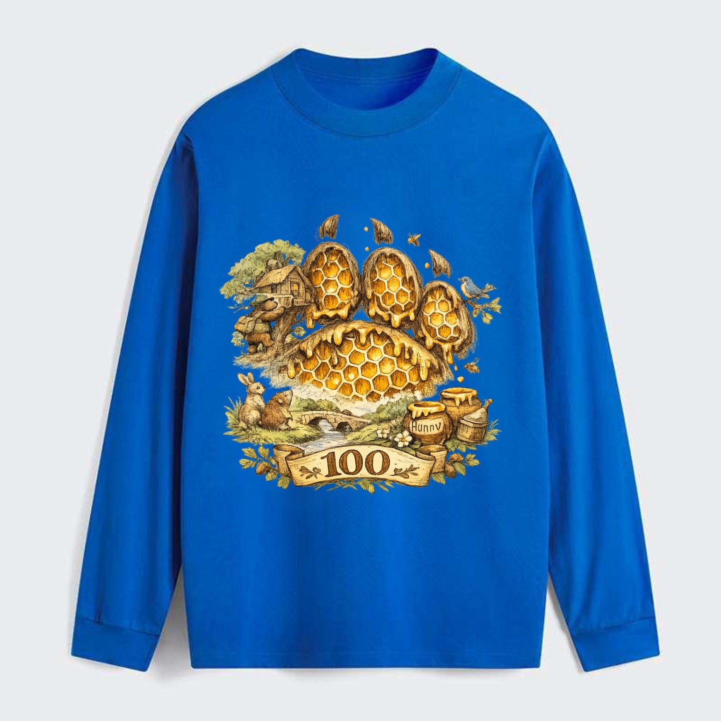 HONEY PAW | Bear paw print filled with honeycomb | Sticky evidence | - Classic Long Sleeve Shirt - Blue