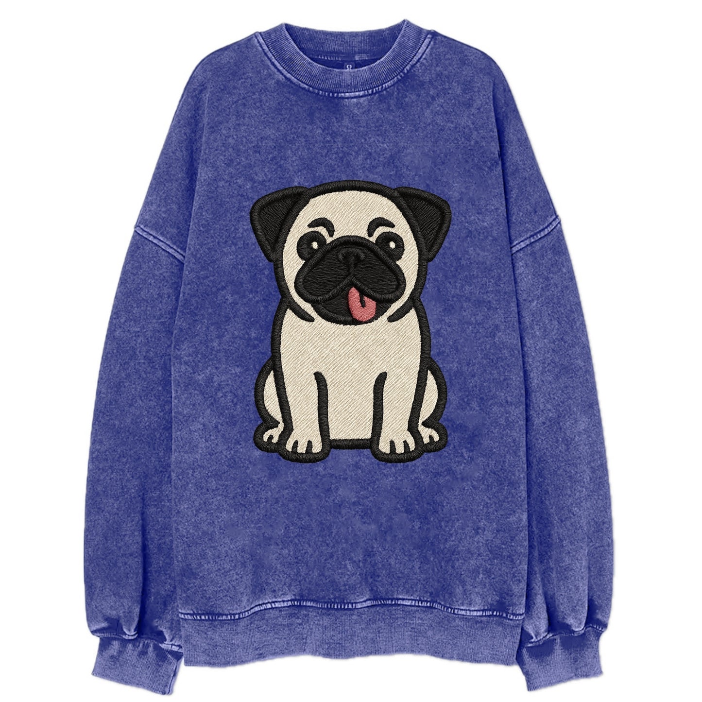Pug - Tilted head with tongue out - Vint Vintage Sweatshirt - Blue