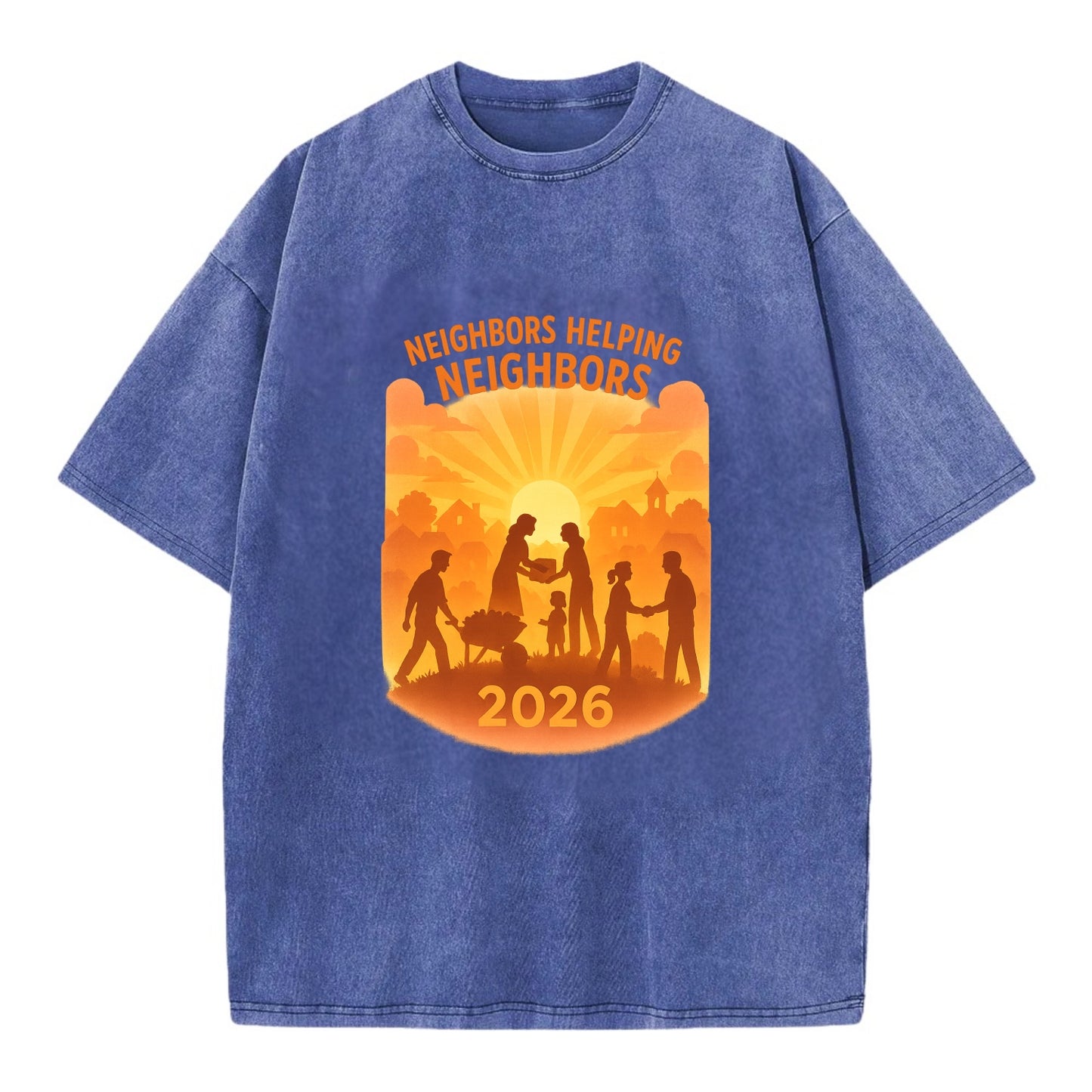 Local communities thriving with shared resources - "Neighbors Helping Neighbors" - Vintage T-shirt - Blue