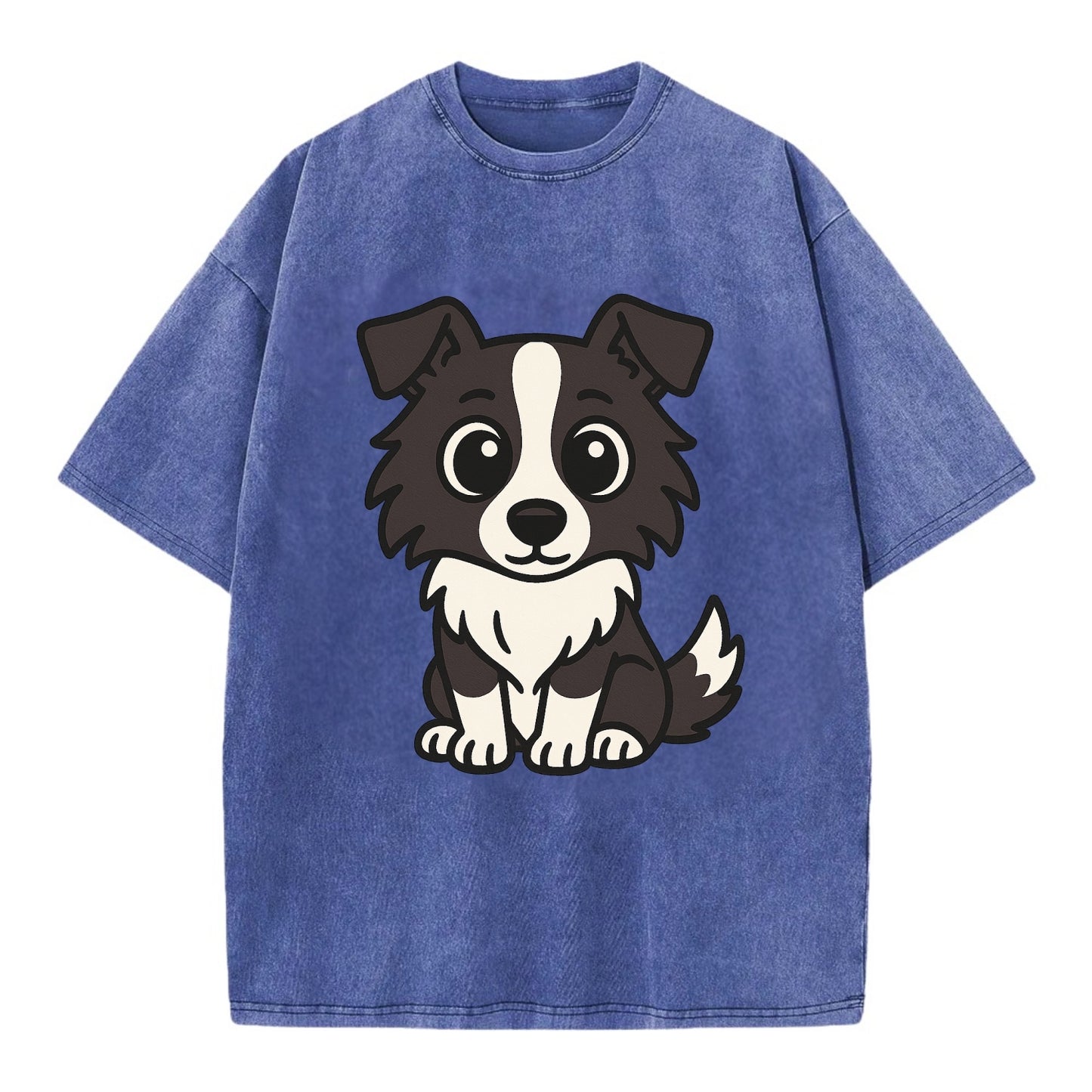 Border Collie - Intense stare sitting pose - Vintage T-shirt - Blue