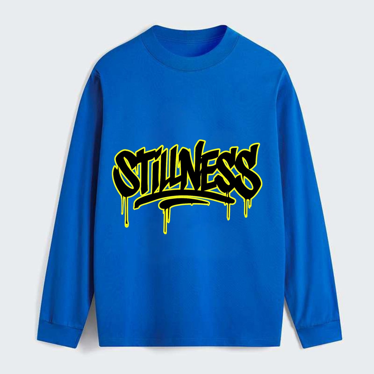 Bold typography design - "STILLNESS" - quiet power, peaceful presence - Classic Long Sleeve Shirt - Blue