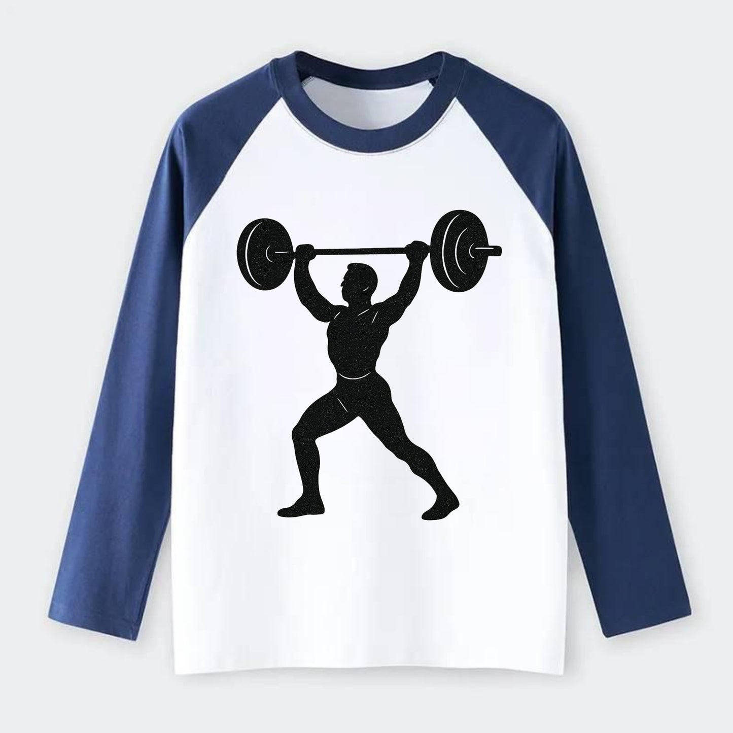 Weightlifter lifting barbell overhead - Raglan Long Sleeve T-Shirt - Blue