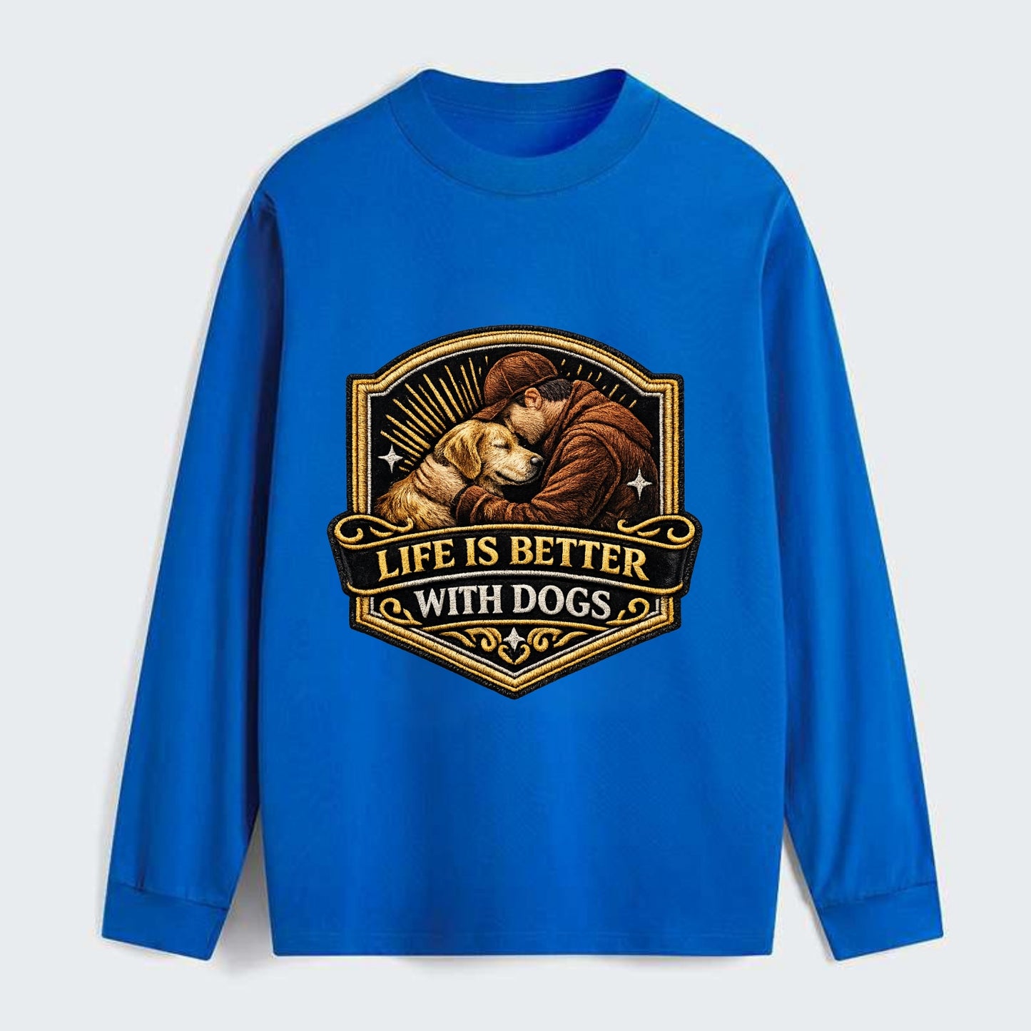 LIFE IS BETTER WITH DOGS - dog and human in brown , dog lover - Classic Long Sleeve Shirt - Blue