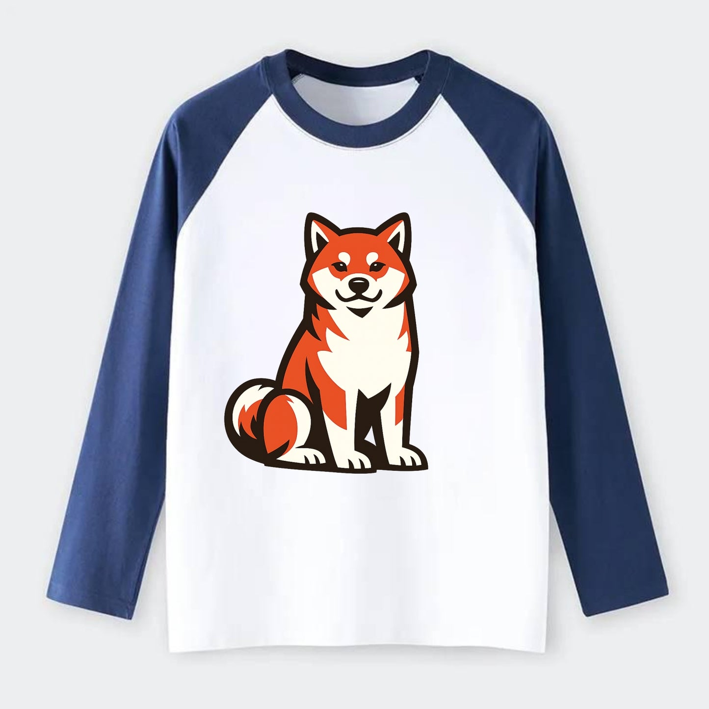 Sitting Shiba Inu Emblem - Raglan Long Sleeve T-Shirt - Blue