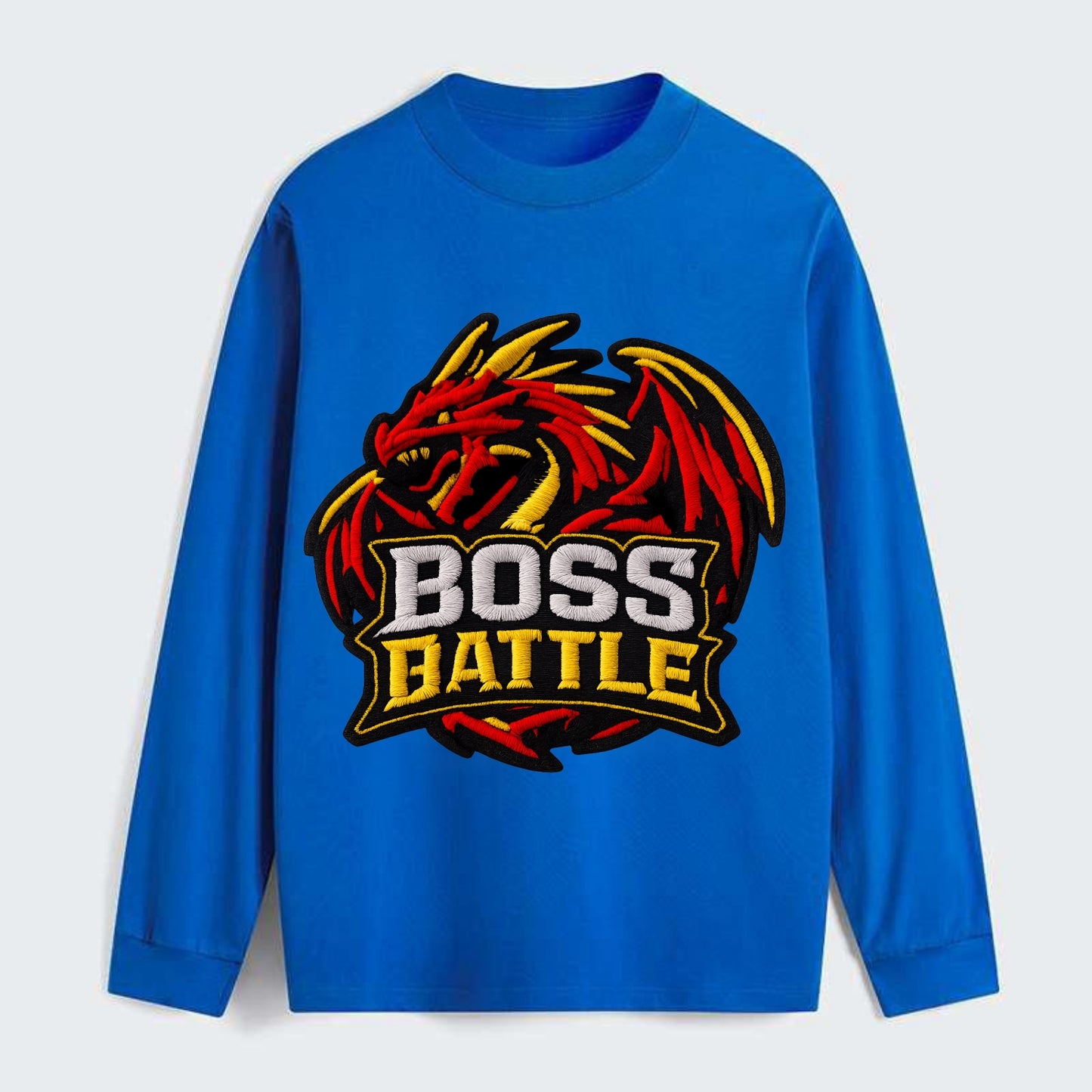 BOSS BATTLE - dragon silhouette in red and gold , raid - Classic Long Sleeve Shirt - Blue