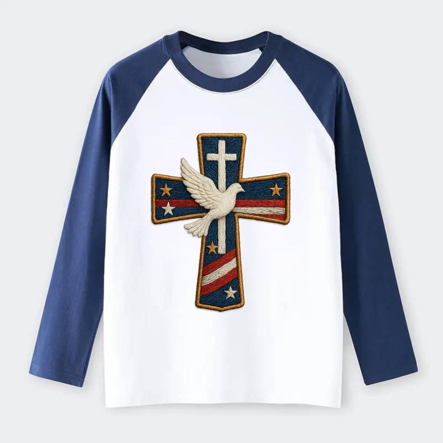 Dove and Cross - Raglan Long Sleeve T-Shirt - Blue